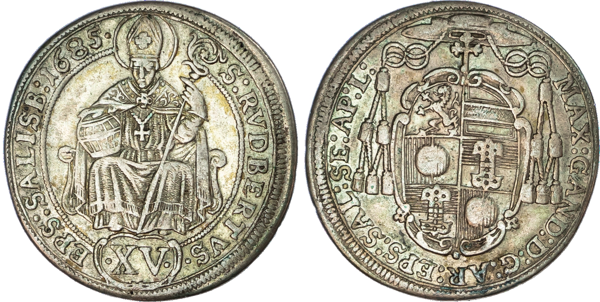 Austria, Salzburg, Max Gandolph Graf Kuenburg (1668‑1687), silver XV Kreuzer, 1685