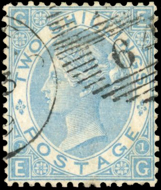 GB 1867-80 2s milky blue, used with duplex cancel, SG 120b