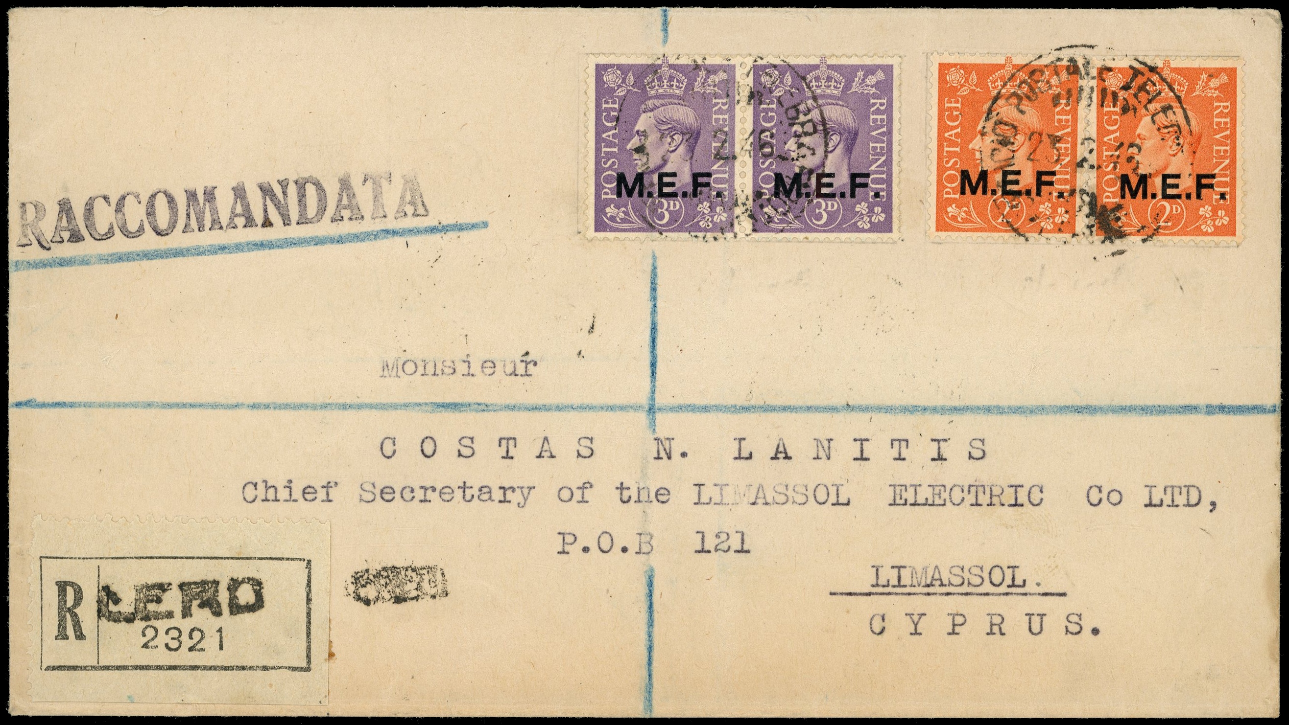 BOIC MEF 1946 cover from Leros