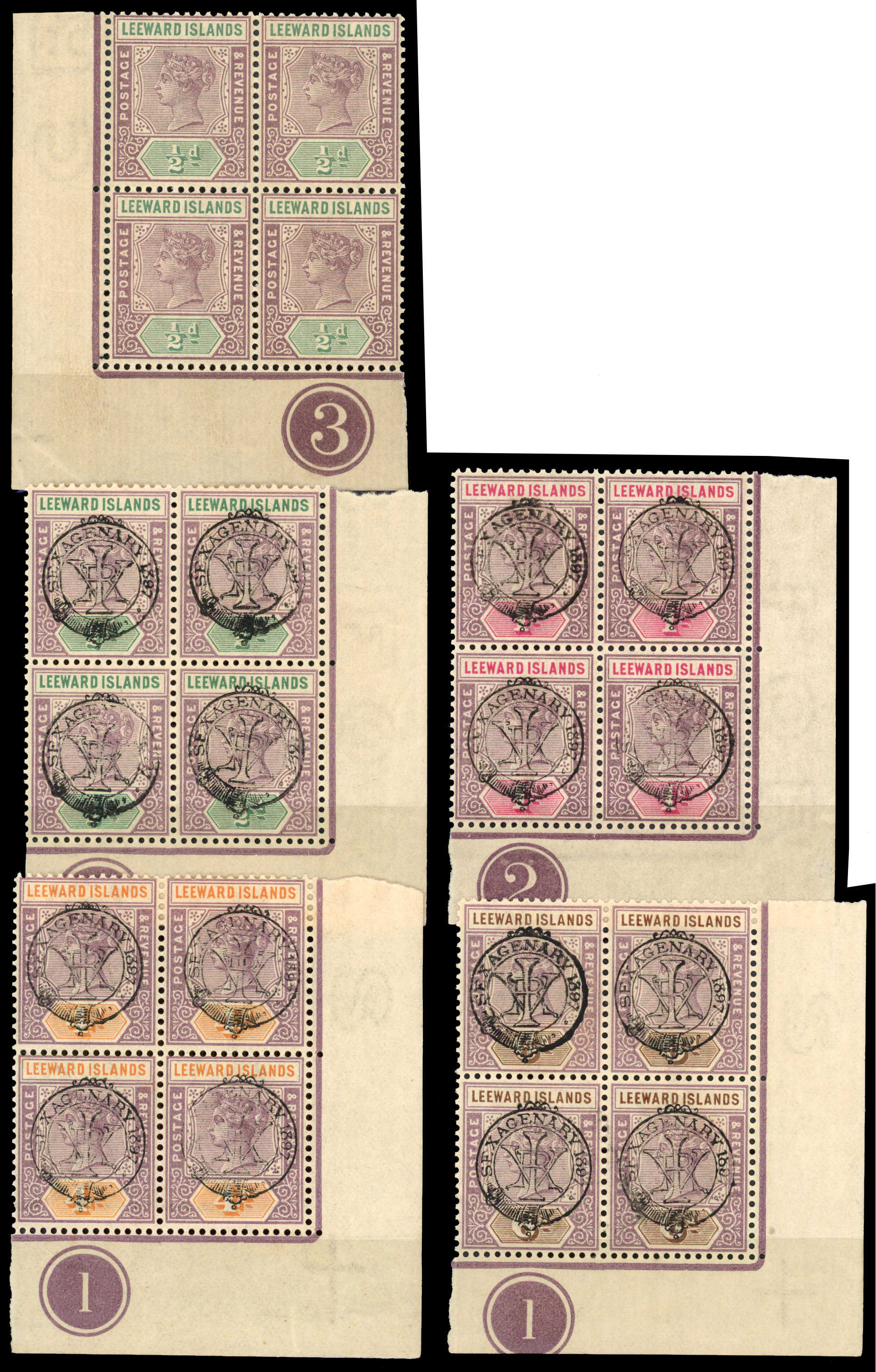 Leeward Islands QV blocks mint