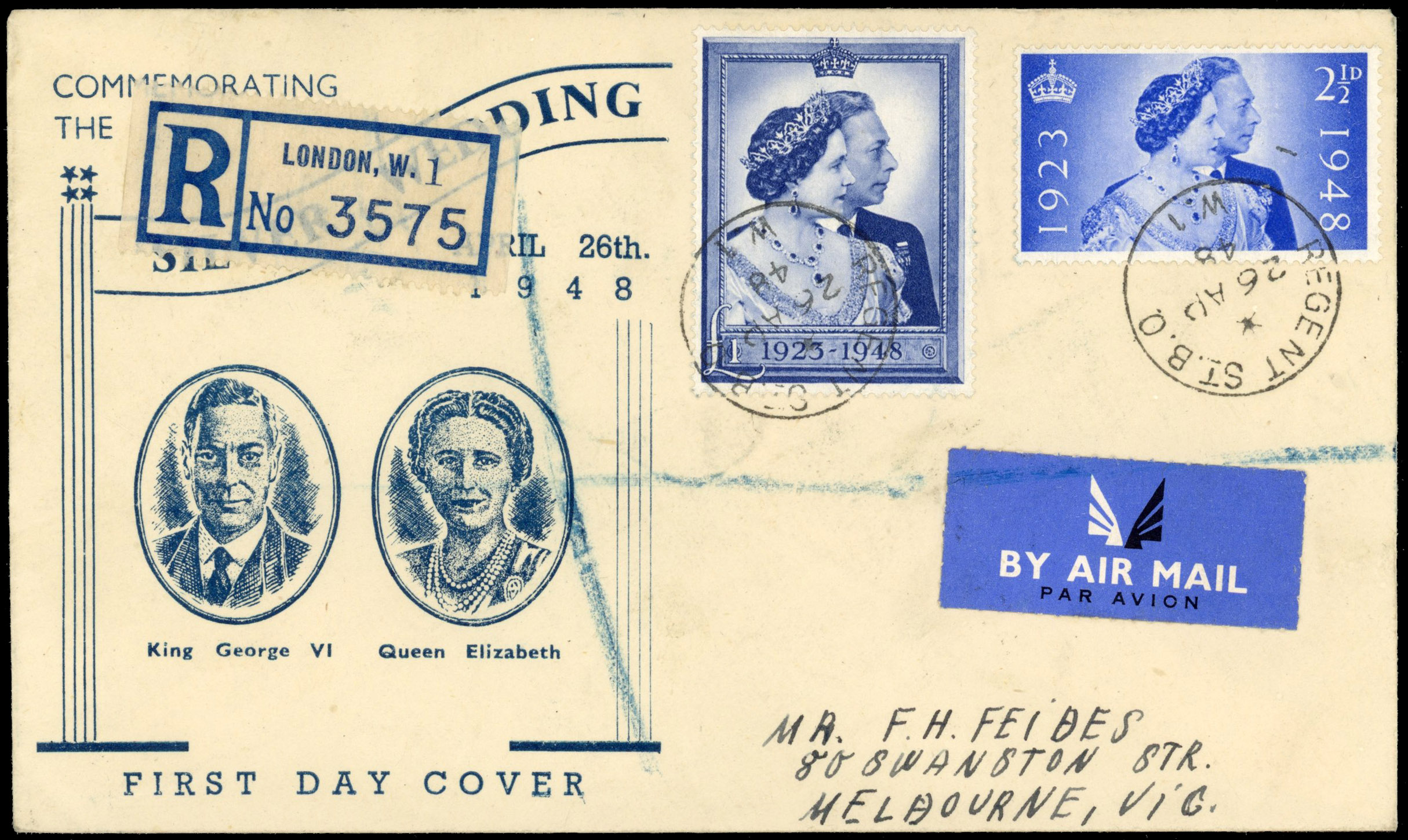 GB 1948 Royal Silver Wedding pair on hand-written first day cover