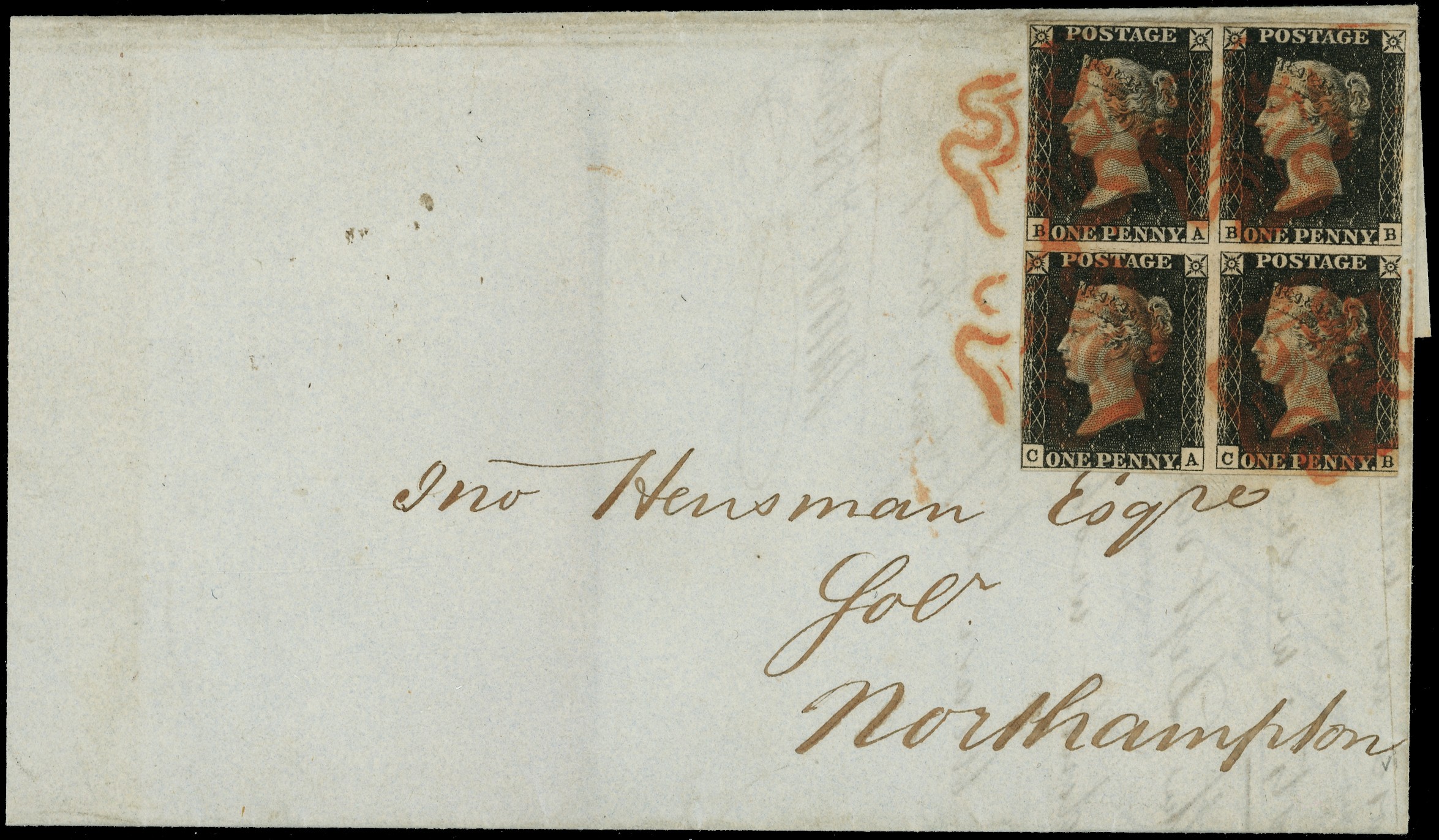 1840 1d Black Pl.6 Used block of four on...