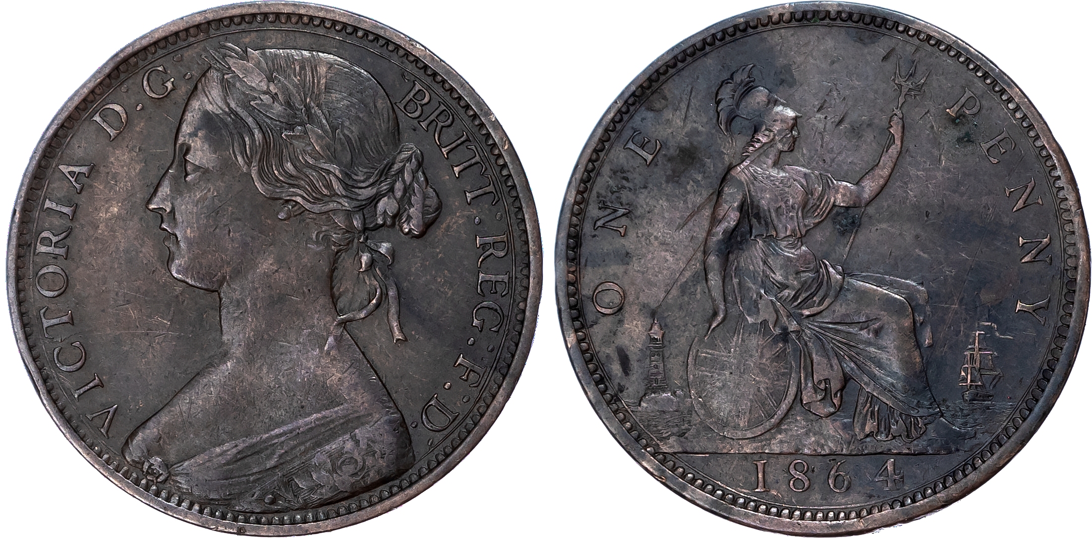 Victoria (1837-1901), Penny, 1864, Crosslet 4