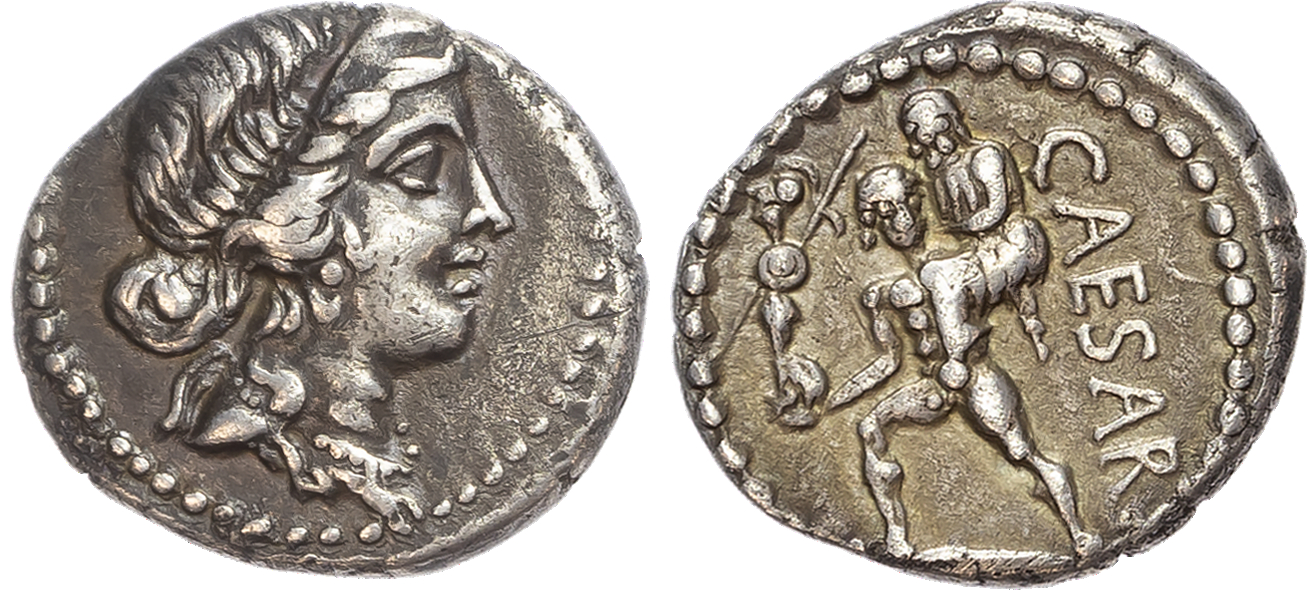 Julius Caesar (47/6 BC) AR Denarius, African mint, 3.84g. 