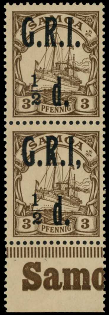 1914 ½d on 3pf brown vertical pair from foot...