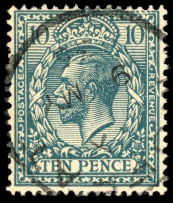 GB 1924-26 10d turquoise-blue, showing R.16/4 frame breaks, Spec. N44(1)b