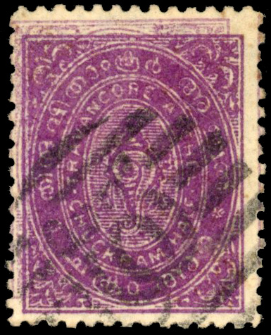 I.F.S Travancore SG 4ca ½ch doubly printed error used