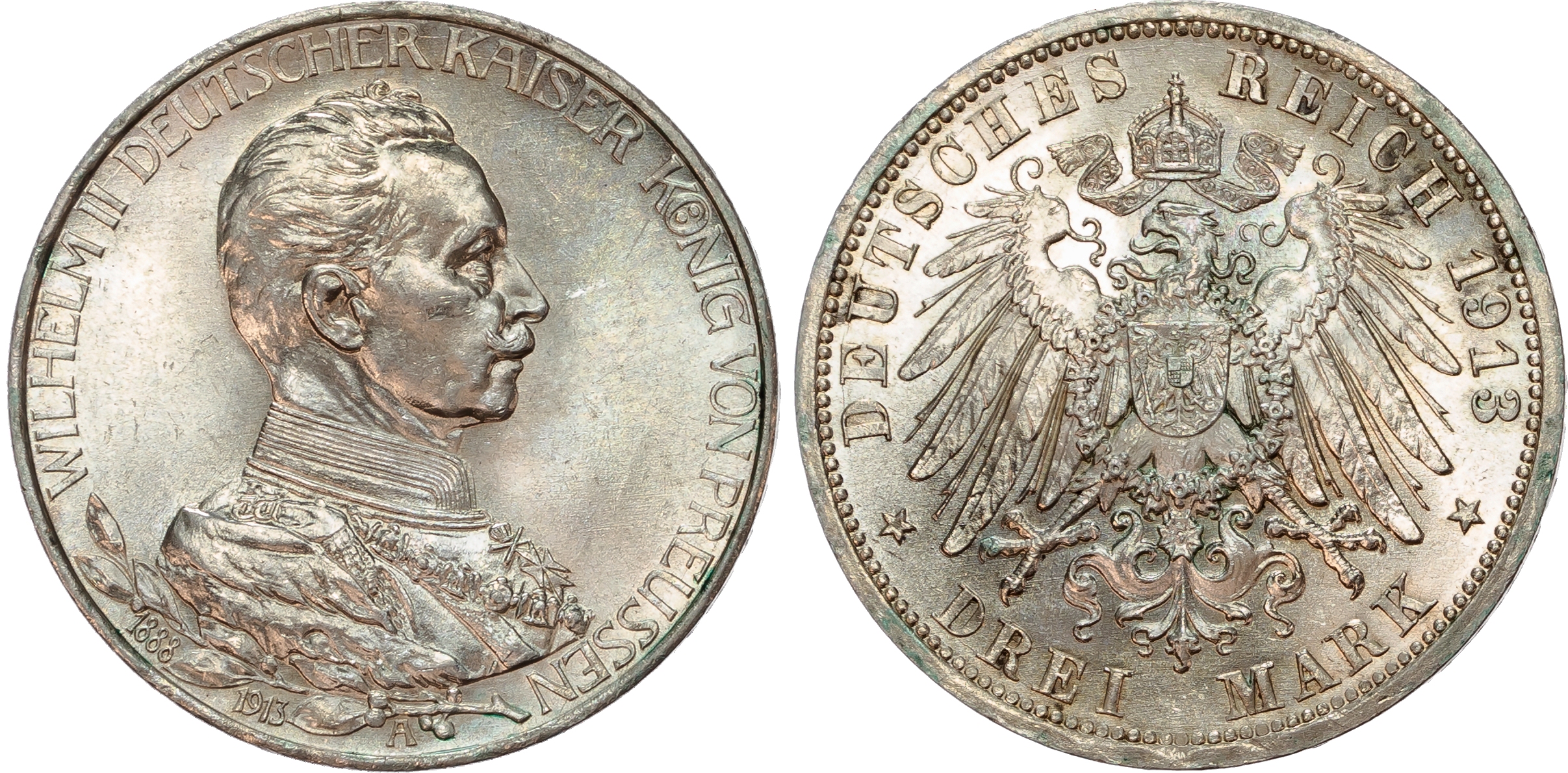Germany, Prussia, Wilhelm II (1888-1918), silver 3 Marks (2).