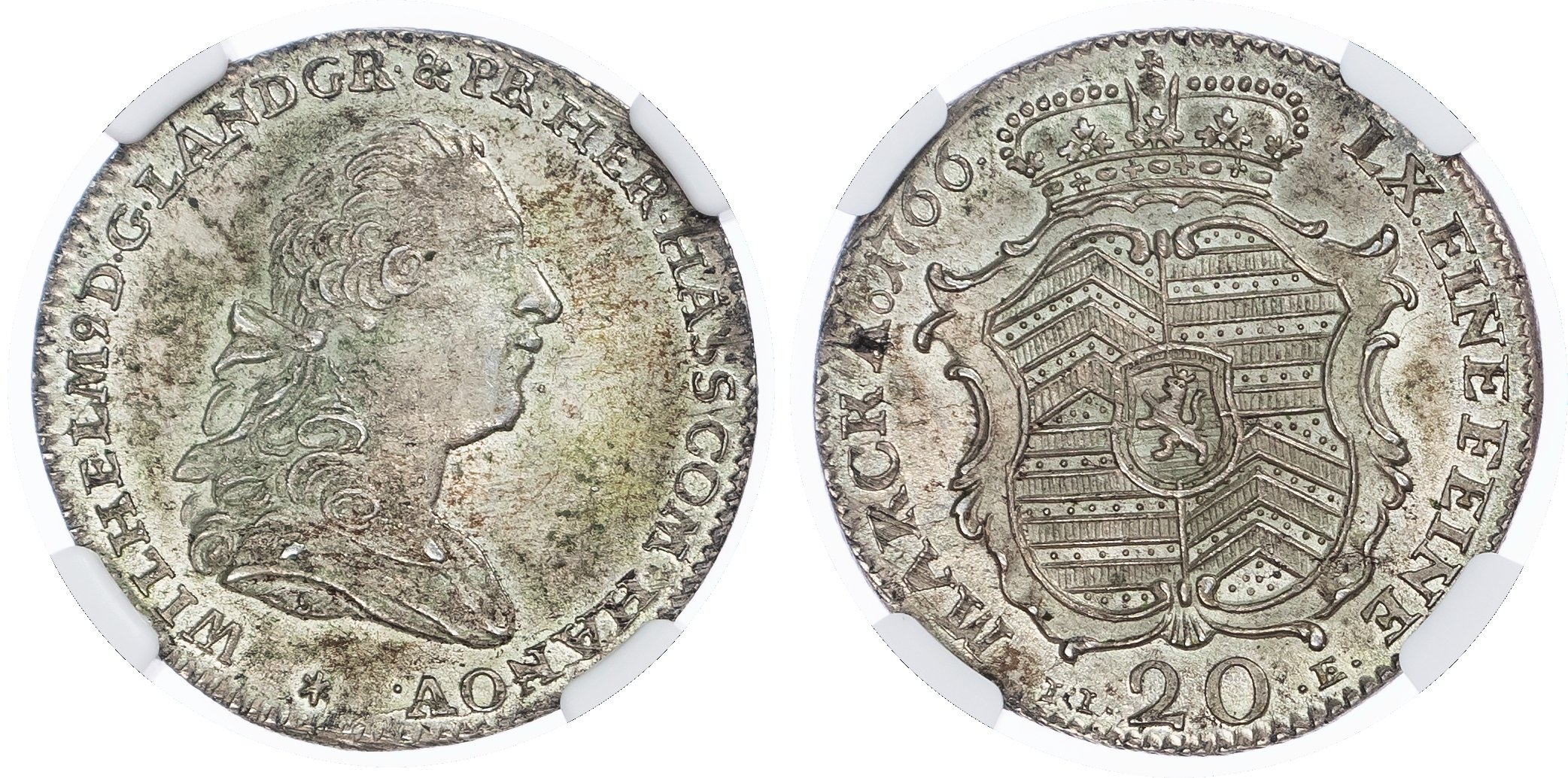 G+D146ermany, States, Hanau-Munzenberg. William IX AR 20 Kreuzer. 1766 IIE.