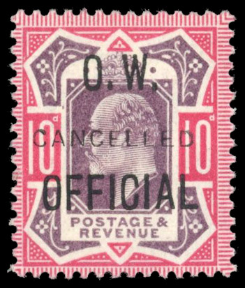 GB Office of Works 1902 10d dull purple and carmine mint unmounted o.g. overprinted ‘CANCELLED’ (type 18)