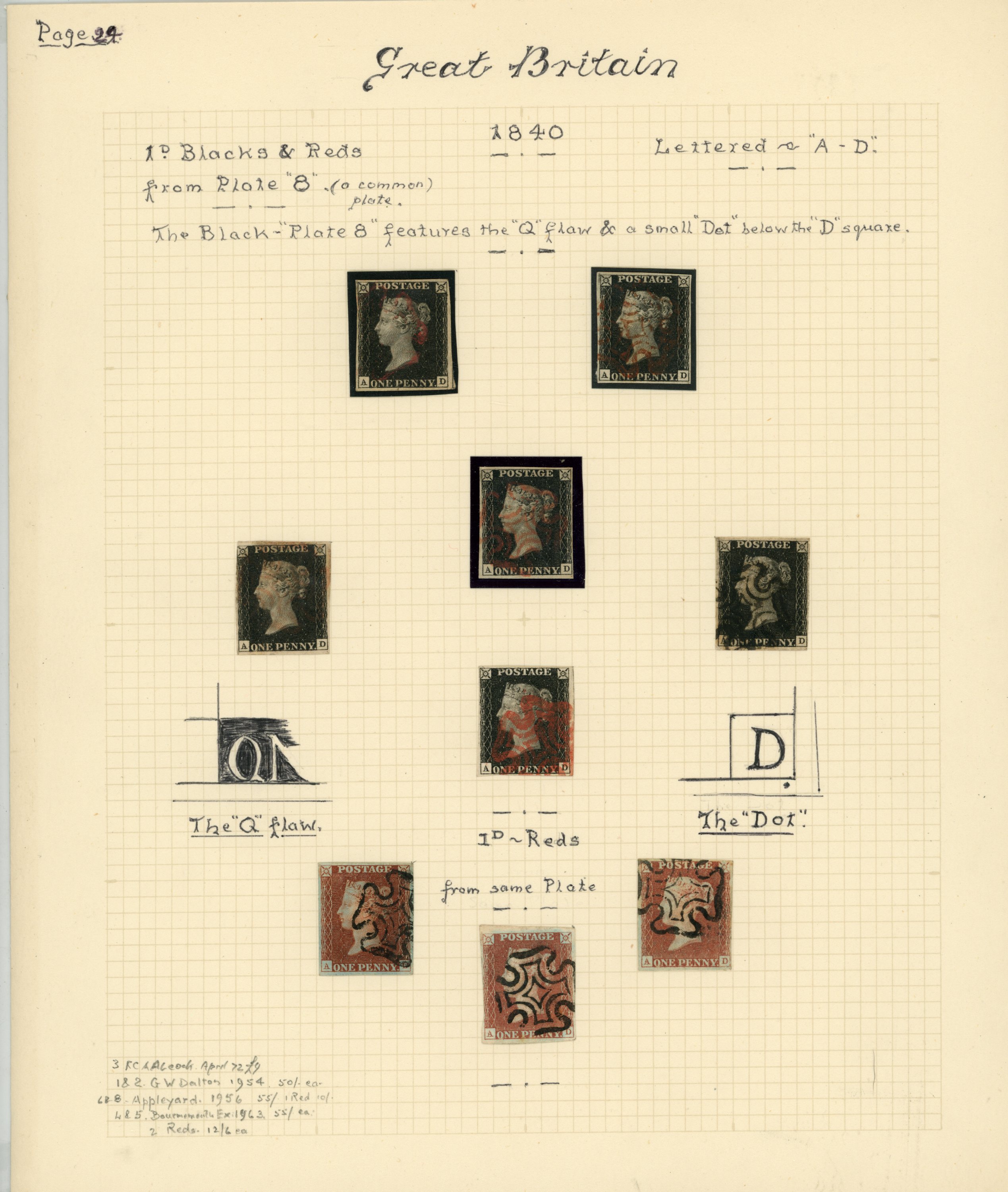 1840 1d black, Plate 8, (6) and 1d red-brown...