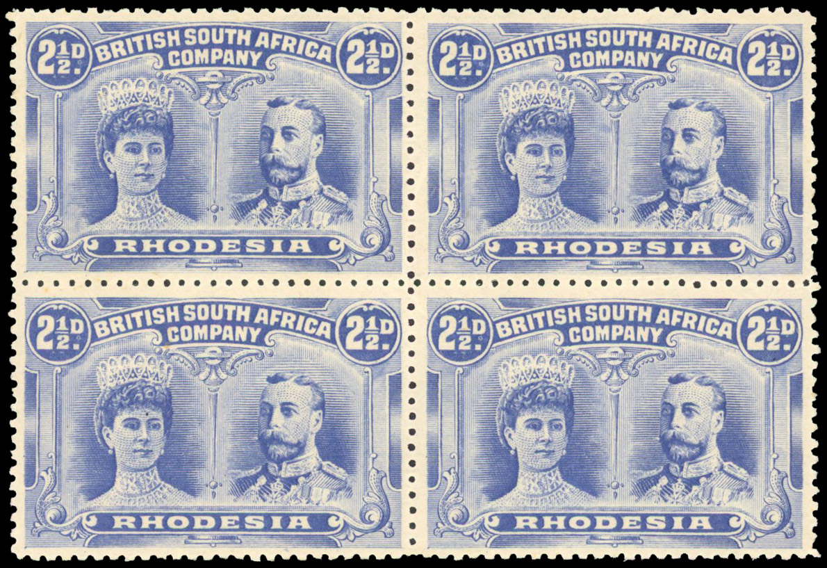 SG 131a 2½d bright ultramarine block of four mint