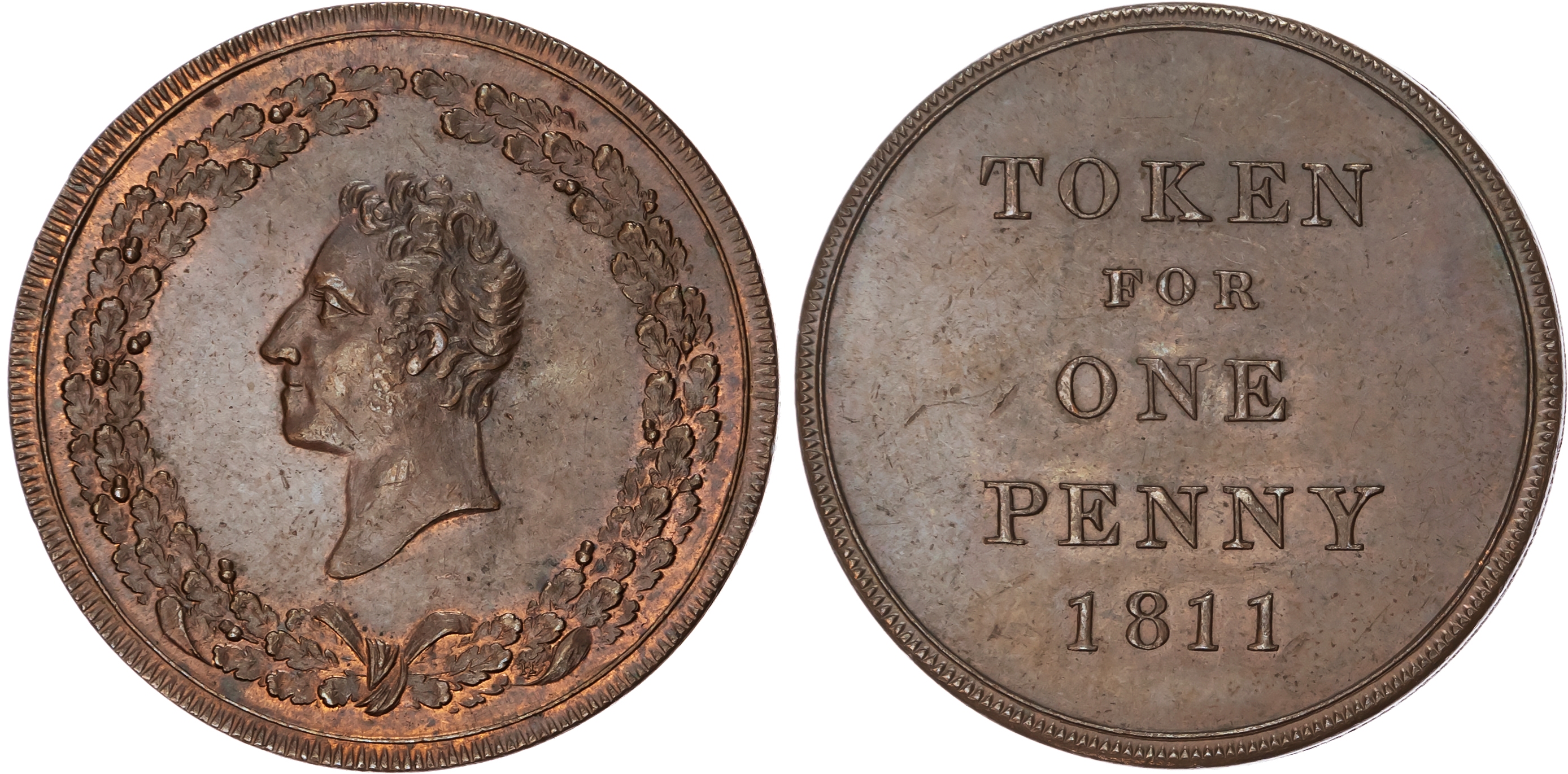 BIRMINGHAM, Warks. Edward Thomason (button, medal & token manufacturer) Penny 1811, His head left in wreath, r…
