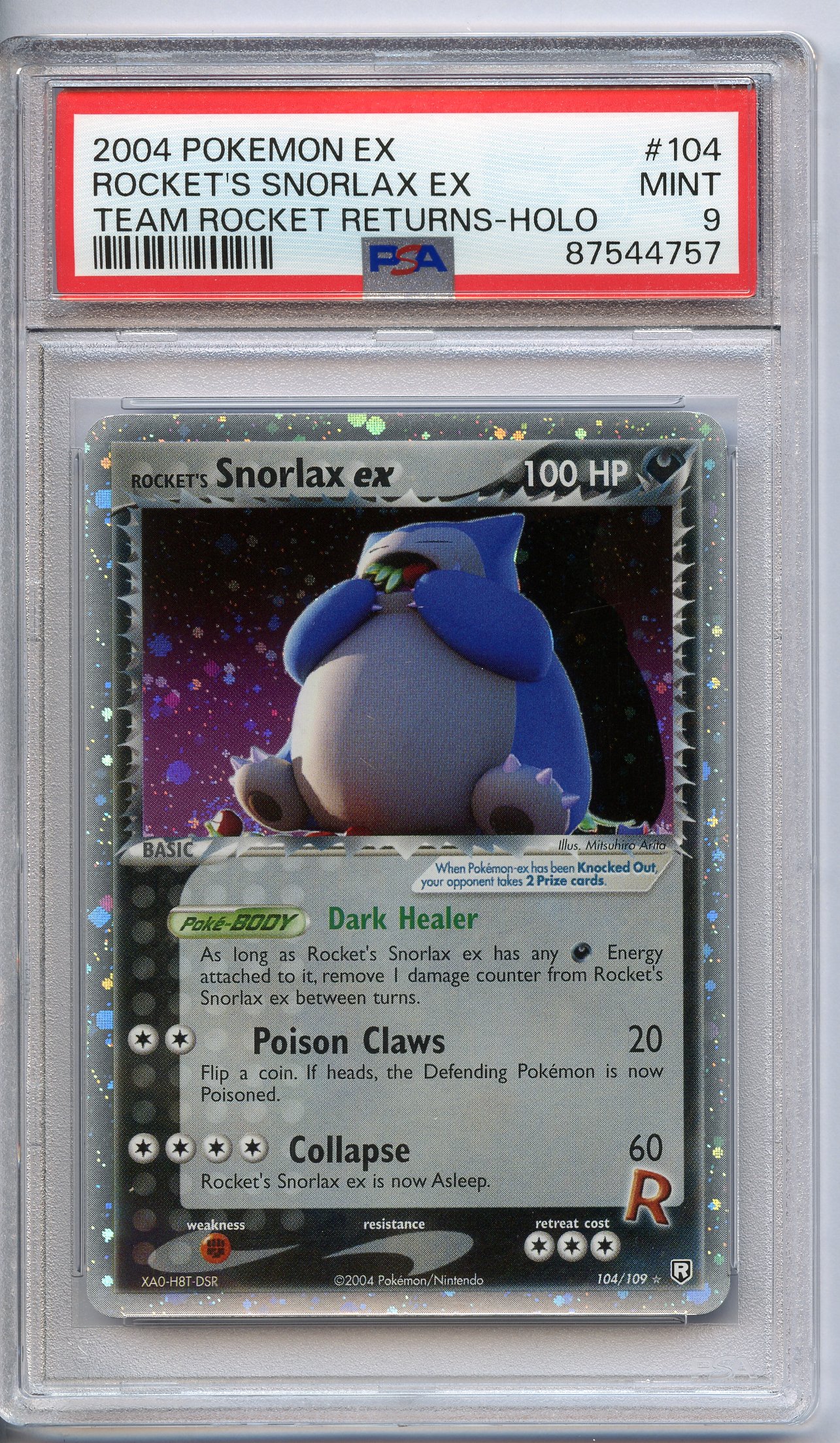 PSA 9 Rocket's Snorlax ex Holo #104 - Team Rocket Returns 2004