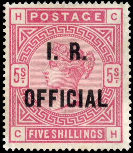 GB: Departmental Issues: Inland Revenue 5s rose overprinted “I.R./OFFICIAL”, unused and regummed
