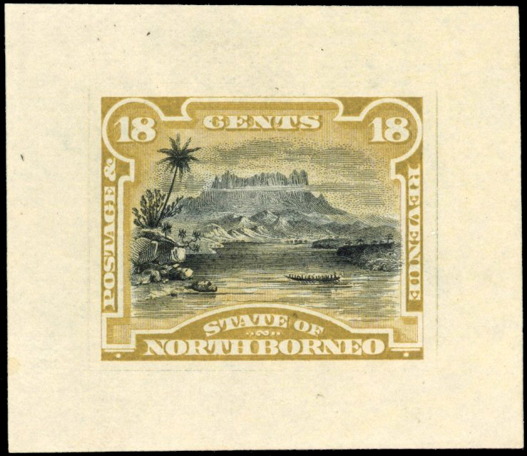 NORTH BORNEO 1894 Mount Kinabalu 18c imperforate colour trial
