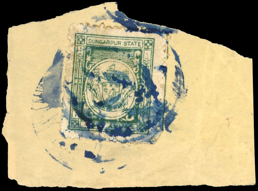 I.F.S Dungarpur SG 7 used on piece, rare blue postmark 