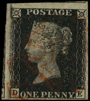 1840 1d black Plate X (DE), four close to...