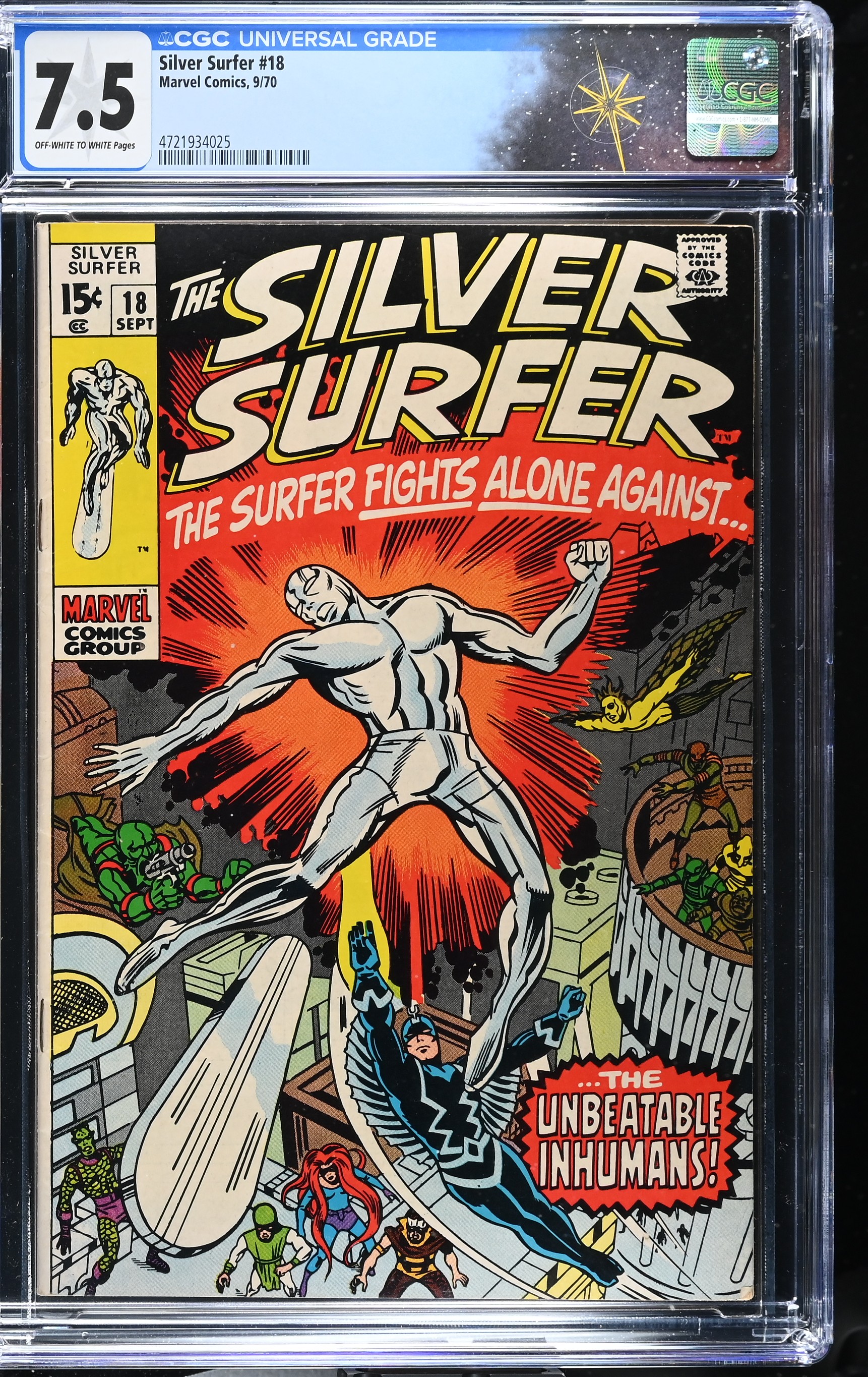 Silver Surfer #18 CGC 7.5 Final Issue & 1st Silver Surfer vs. The Inhumans (Marvel Comics, 1970) Off-White to White Pages