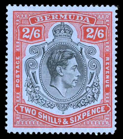 Bermuda SG 117af 1941 2s6d line perf with gash in chin mint