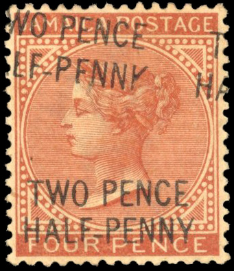 Jamaica SG 30bca Mint 1890-91 2½d on 4d red-brown surcharge double and variety PFNNY and broken K for Y