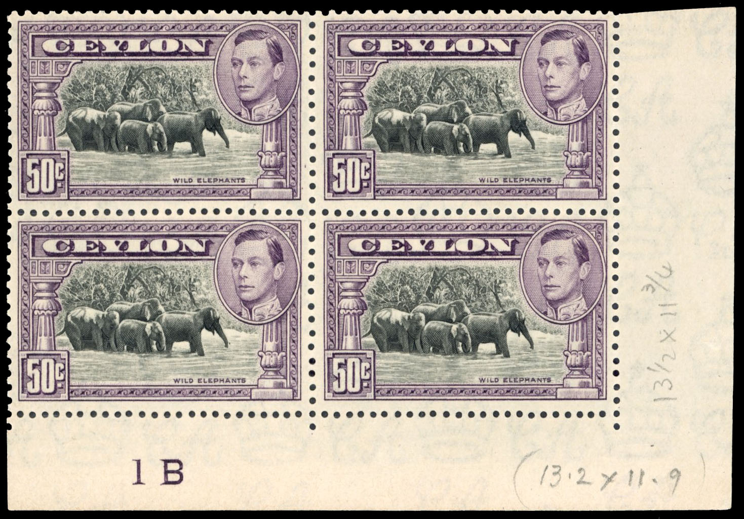 Ceylon SG 394 Plate block mint