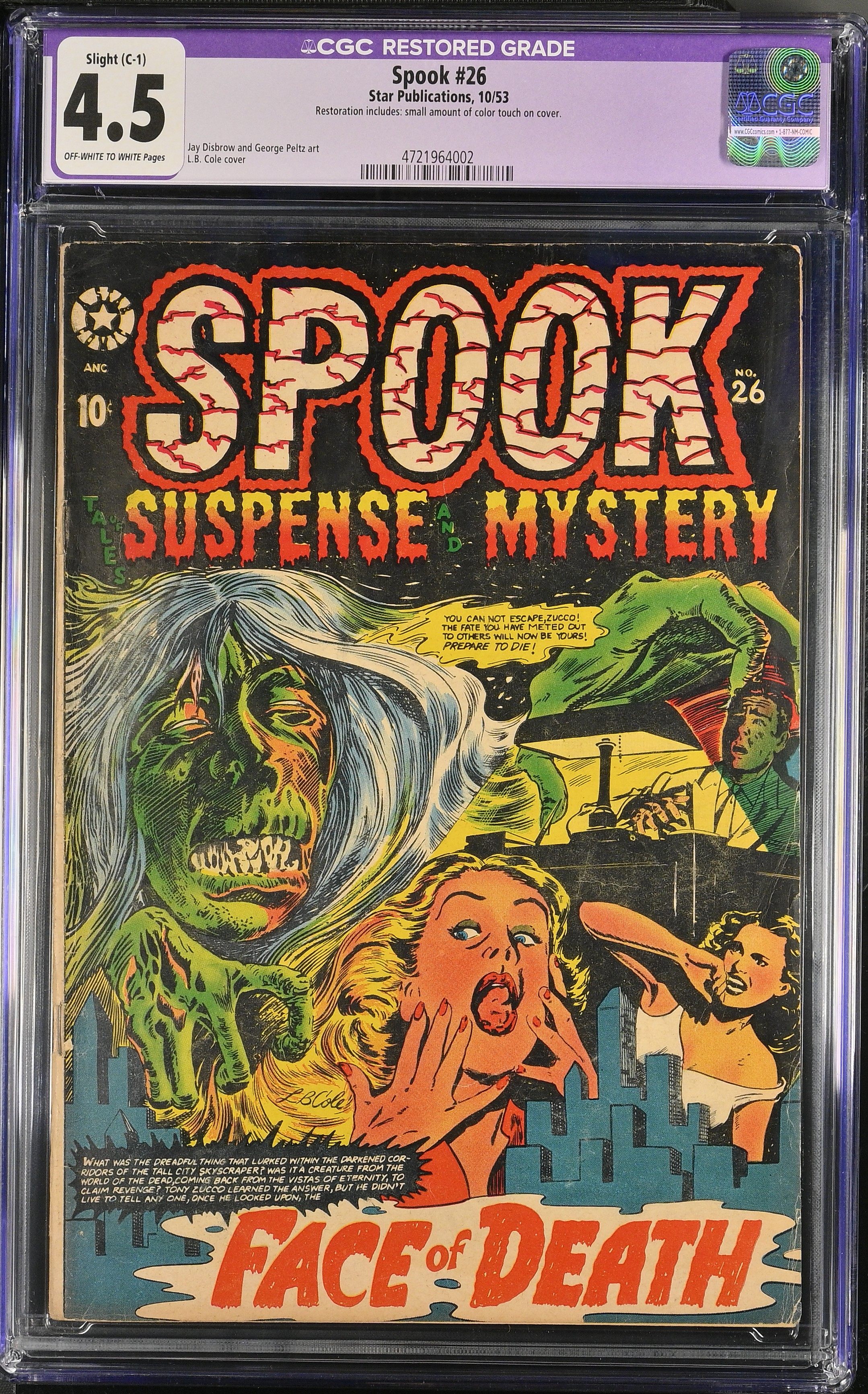 Spook #26 Restored CGC 4.5 Cover by L. B. Cole (Star Publications, 1953) Off-White to White Pages