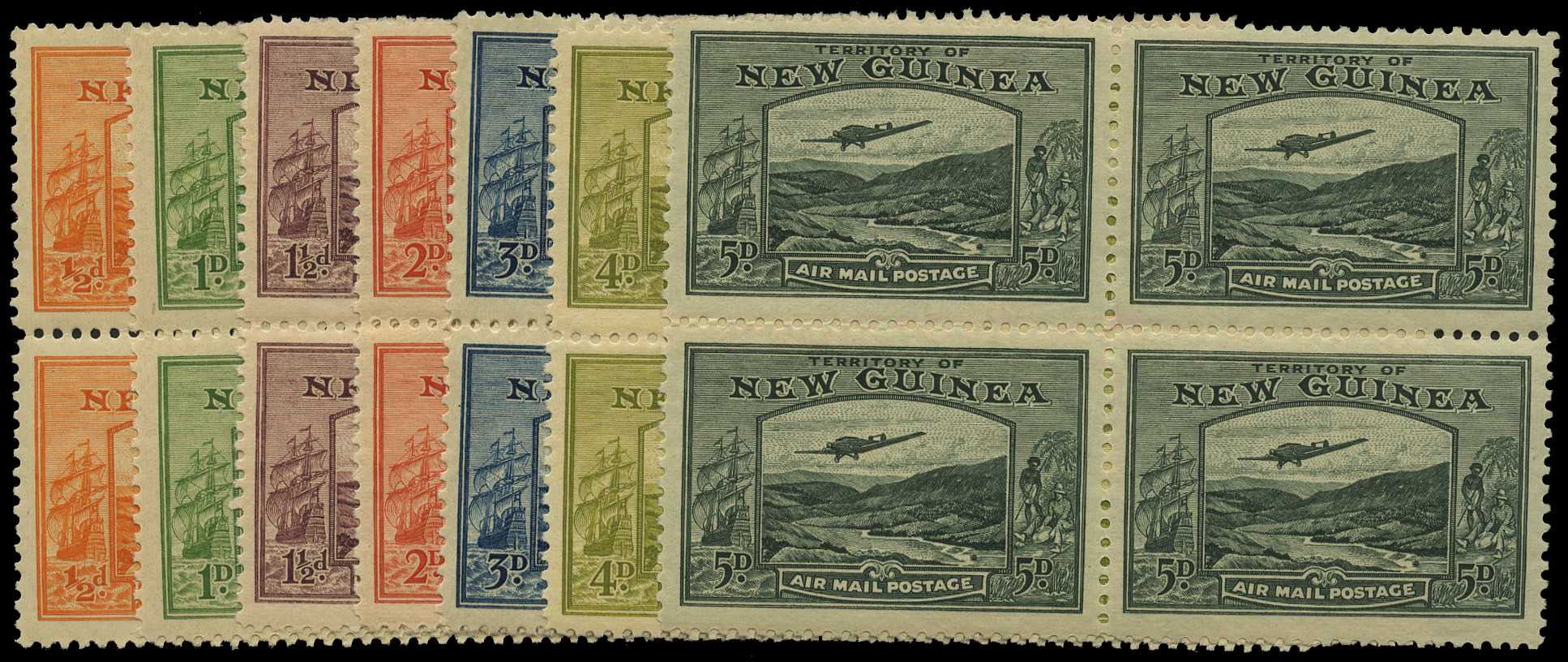 1939 Airmail ½d to 5d blocks of four fine...