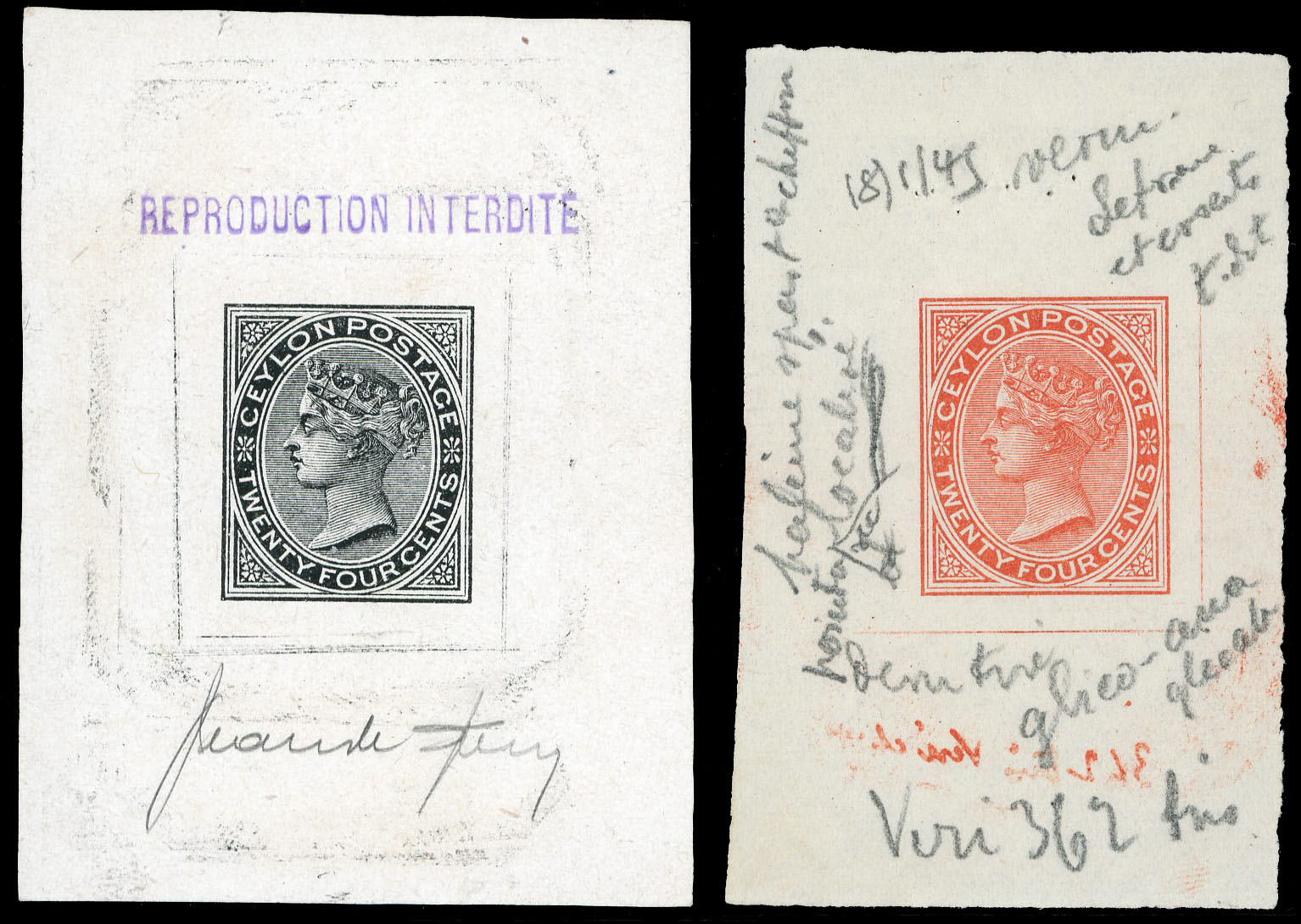 Ceylon Sperati forgeries of 24c value SG 126var