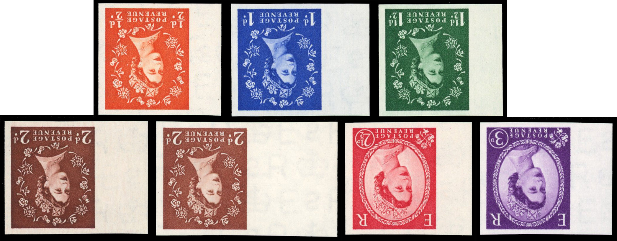 Great Britain 1955 ½d-3d "Wildings", Set of Seven, BPMA Imprimatur, SG 540/5wi
