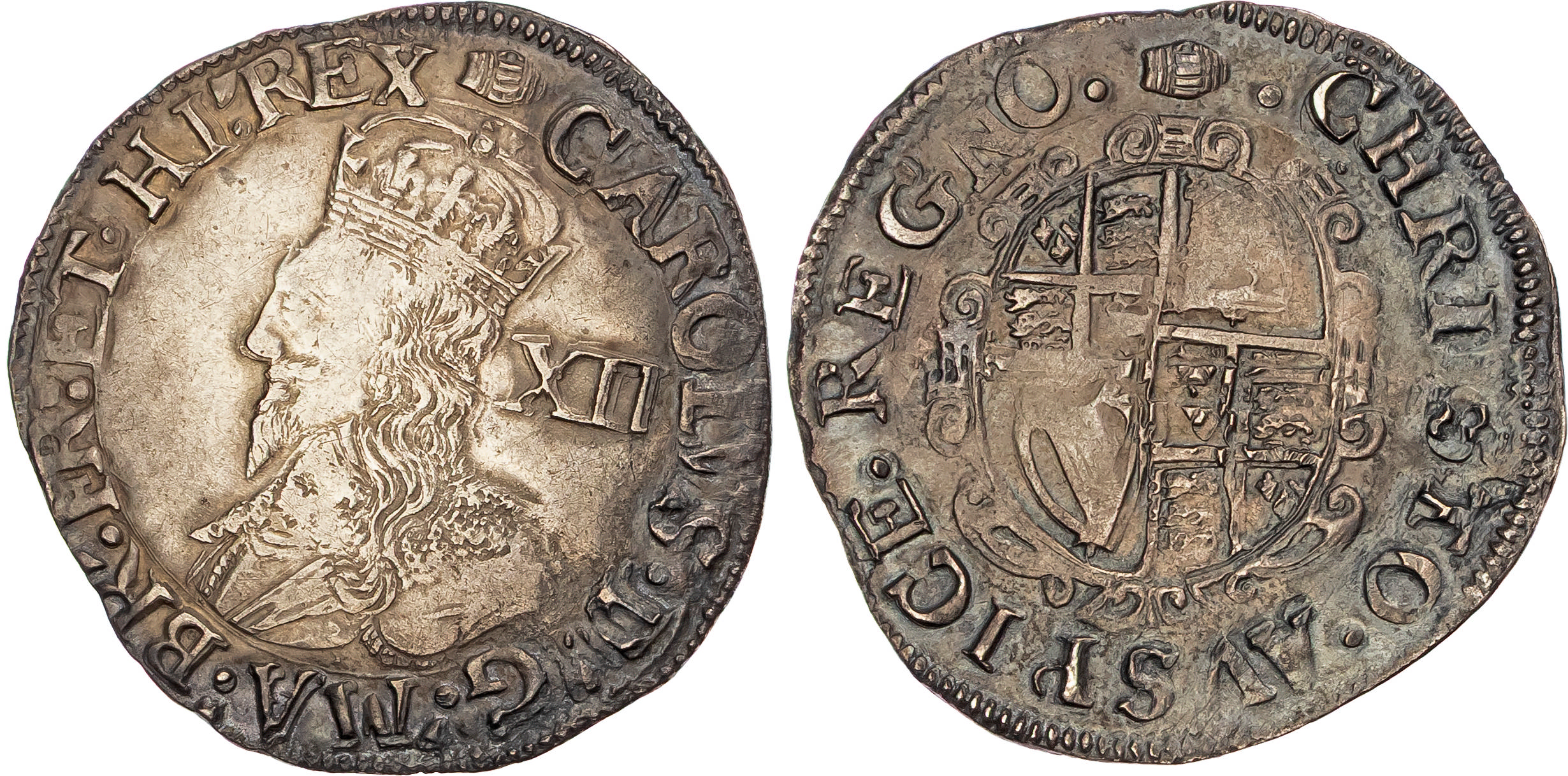 Charles I (1625-1649), AR Shilling, Group D, type 3a, Tower mint (under King), mm. tun (1636-8).