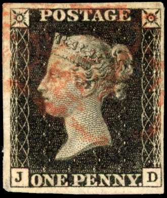 GB 1840 1d black Plate 6 (JD) red MC