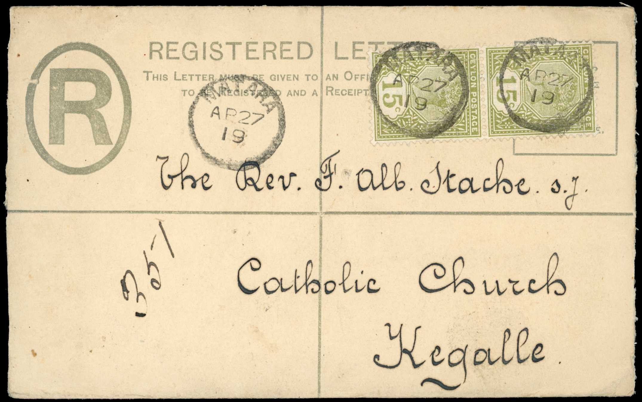 POSTAL HISTORY: 1919 Insured registered...