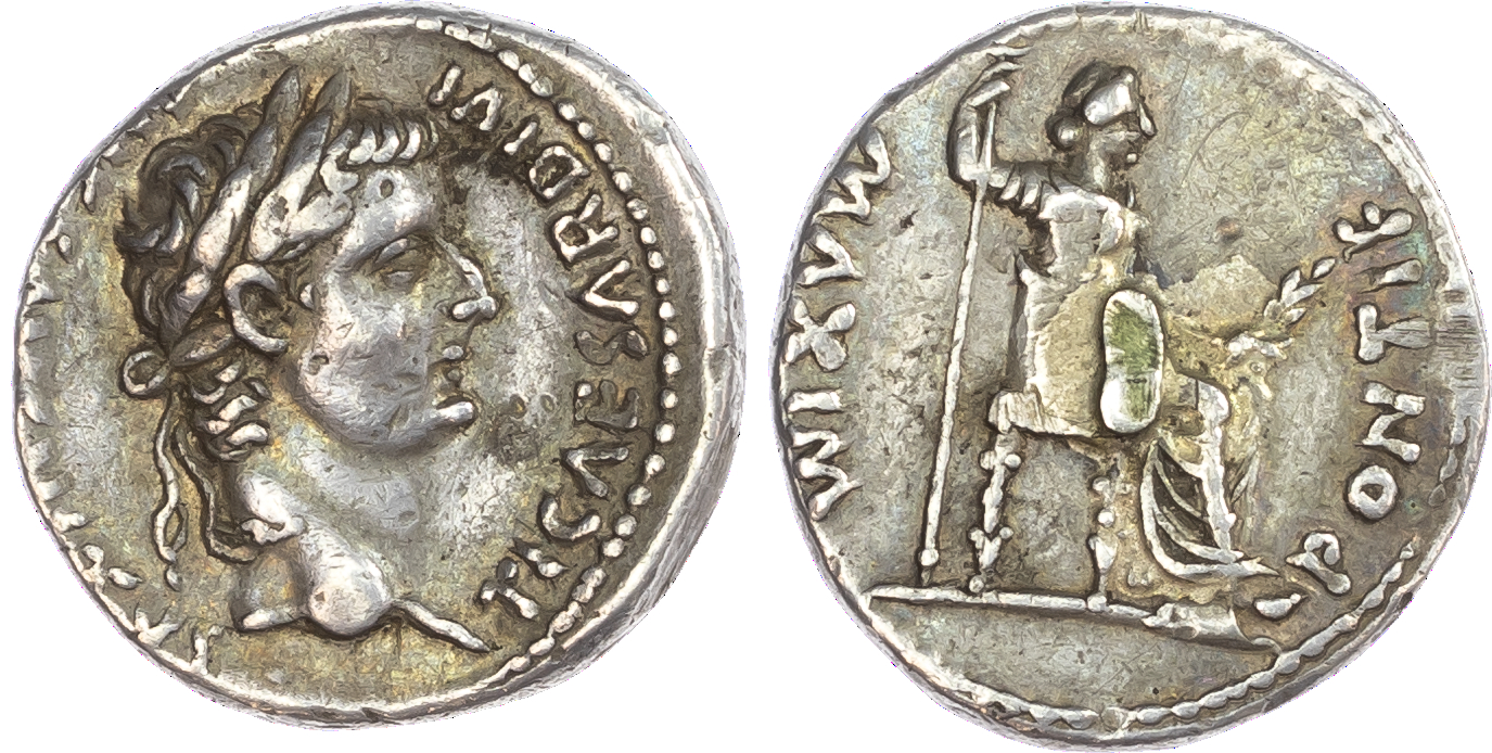 Tiberius (AD 14-37) AR Denarius, Lugdunum, c. AD 15-18, 3.82g. TI CAESAR DIVI AVG F AVGVSTVS, laureate head of Tiberius