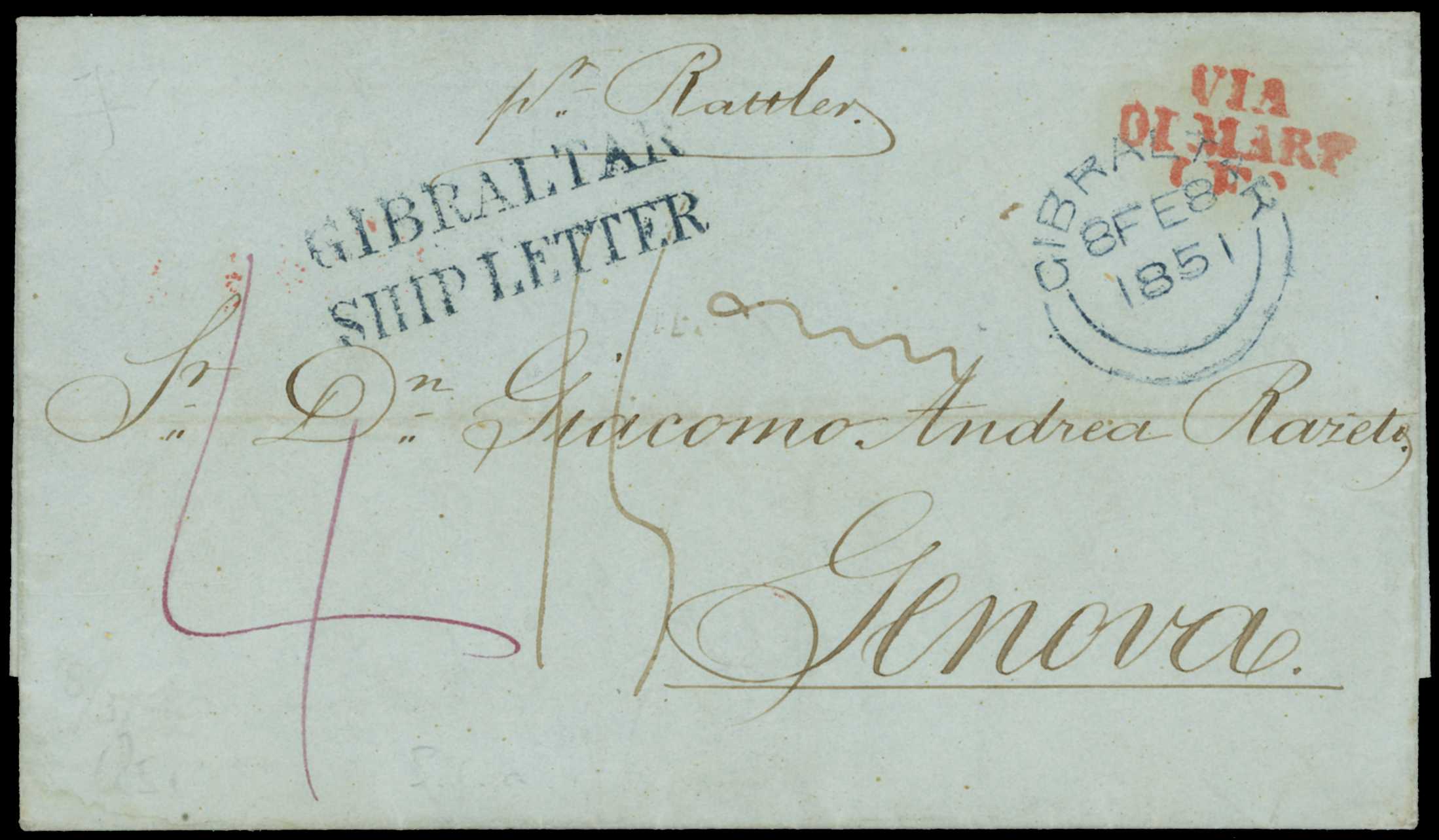 POSTAL HISTORY: 1851 entire letter to...