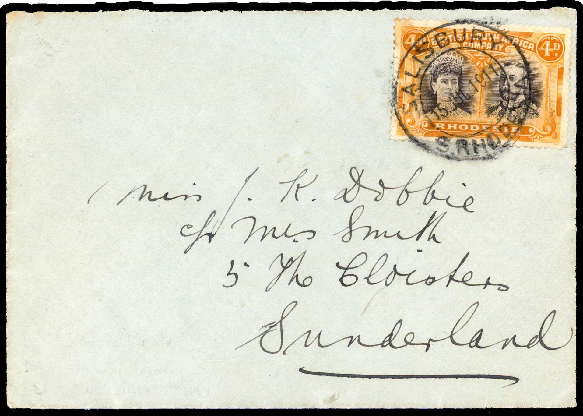 Rhodesia 1911 cover form Salisbury to England