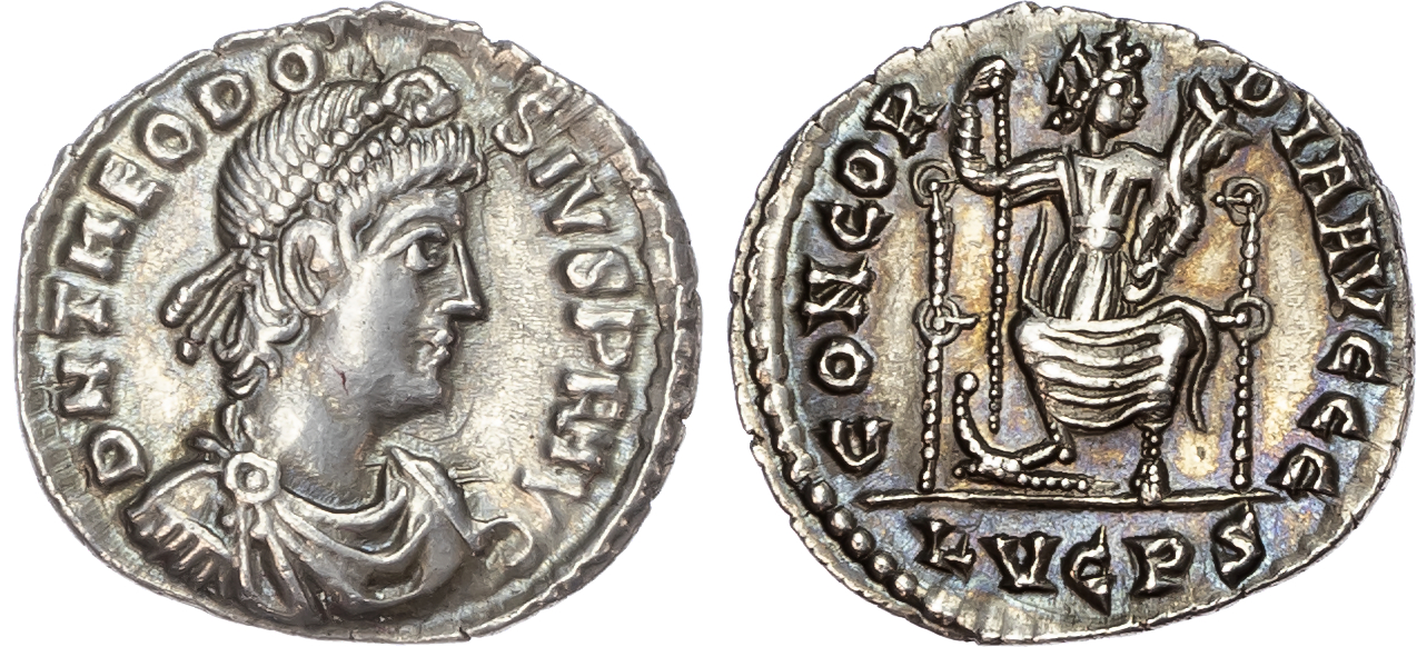 Theodosius I (AD 379-395) AR Siliqua, Lugdunum, AD 378-383, 2.00g. 