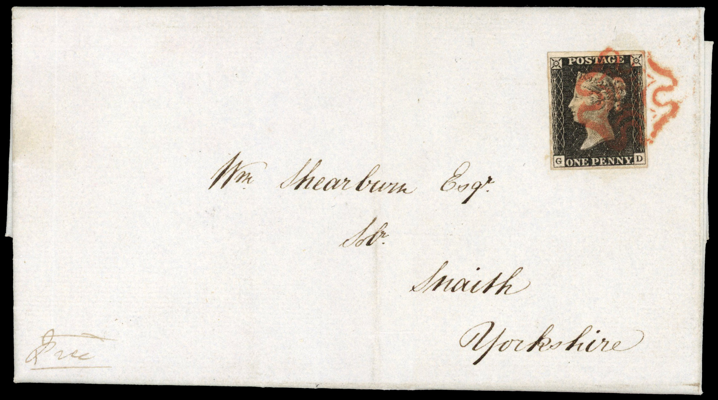 Great Britain cover from London to Yorkshire 1d black Plate 2