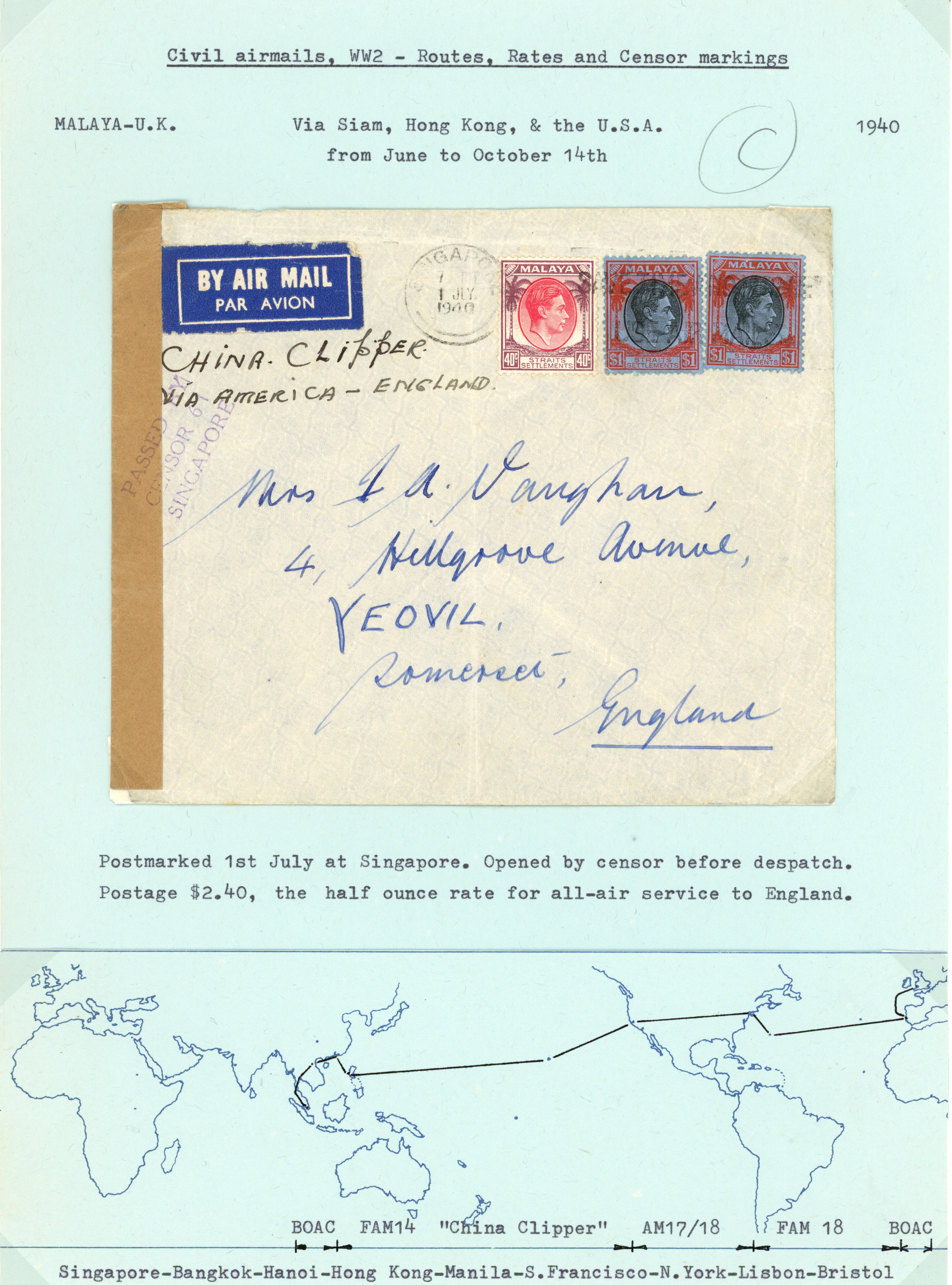 Malaya Straits Settlements 1940-1 covers