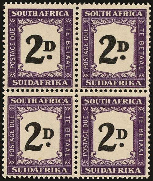 SOUTH AFRICA SG D36a 1948-49 2d UNHYPHENATED B4 VAR THICK 2D U/M