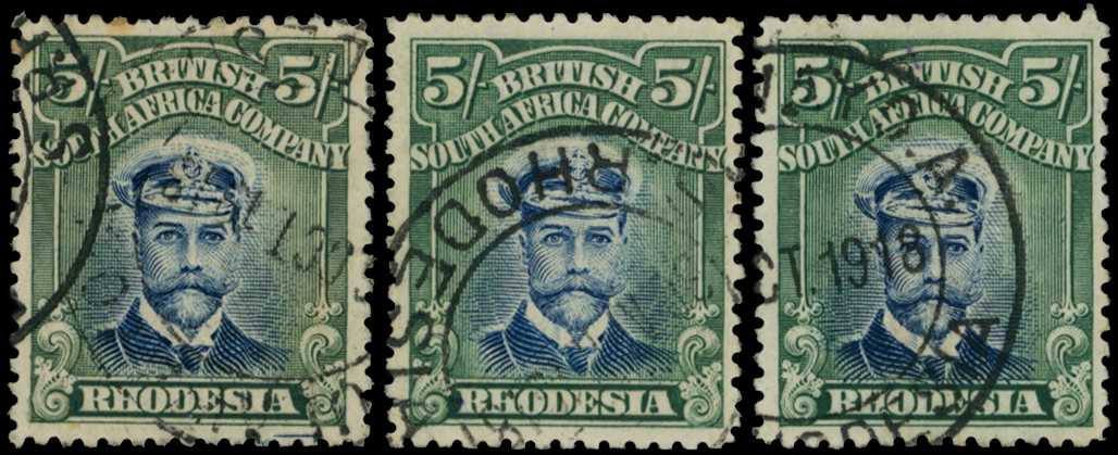 1913-7 5/- Head Die II, perf 14. Three fine...
