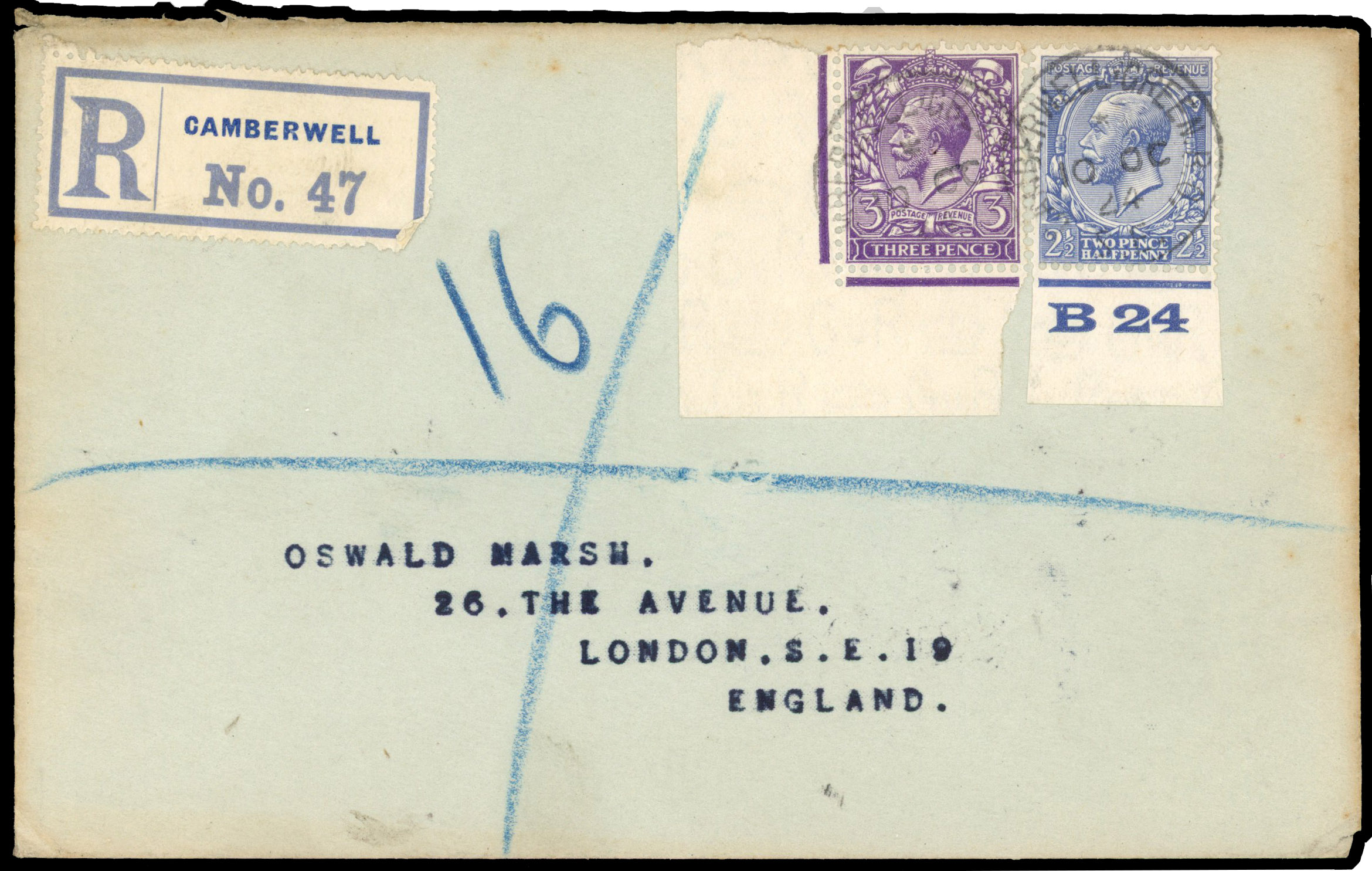 1924 2½d Blue & 3d Violet (Wmk. Block Cypher). Marsh FDC