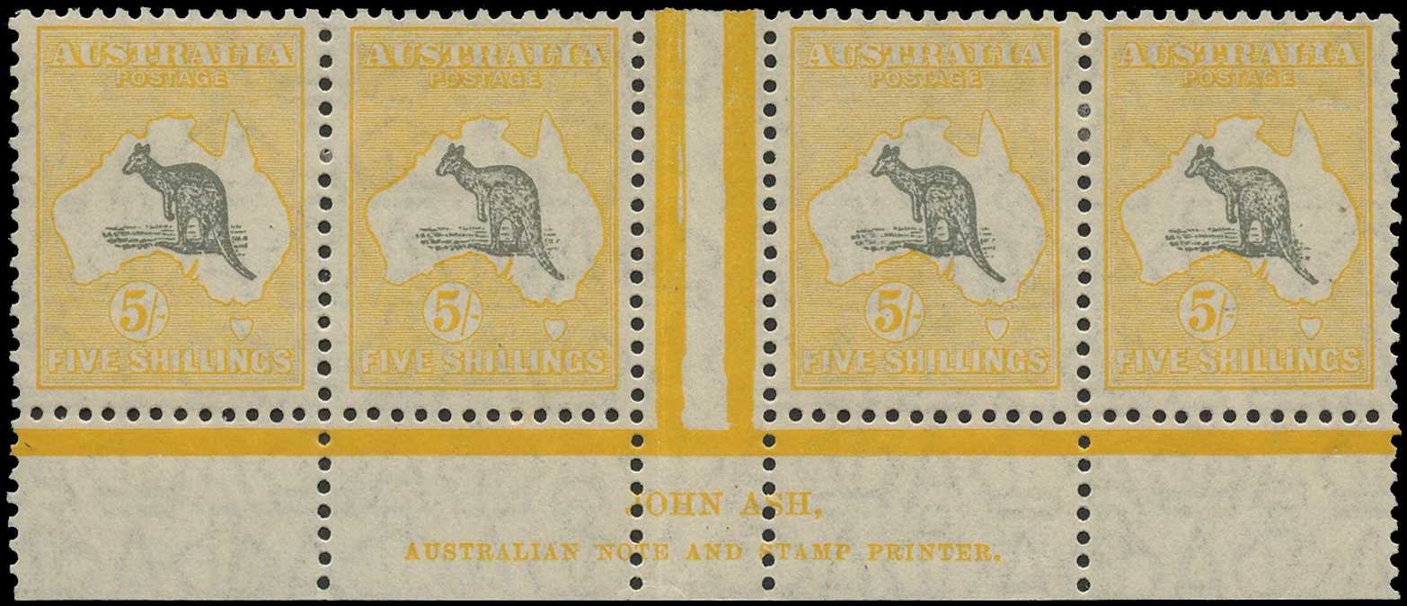 1929 5/- grey and yellow, watermark...