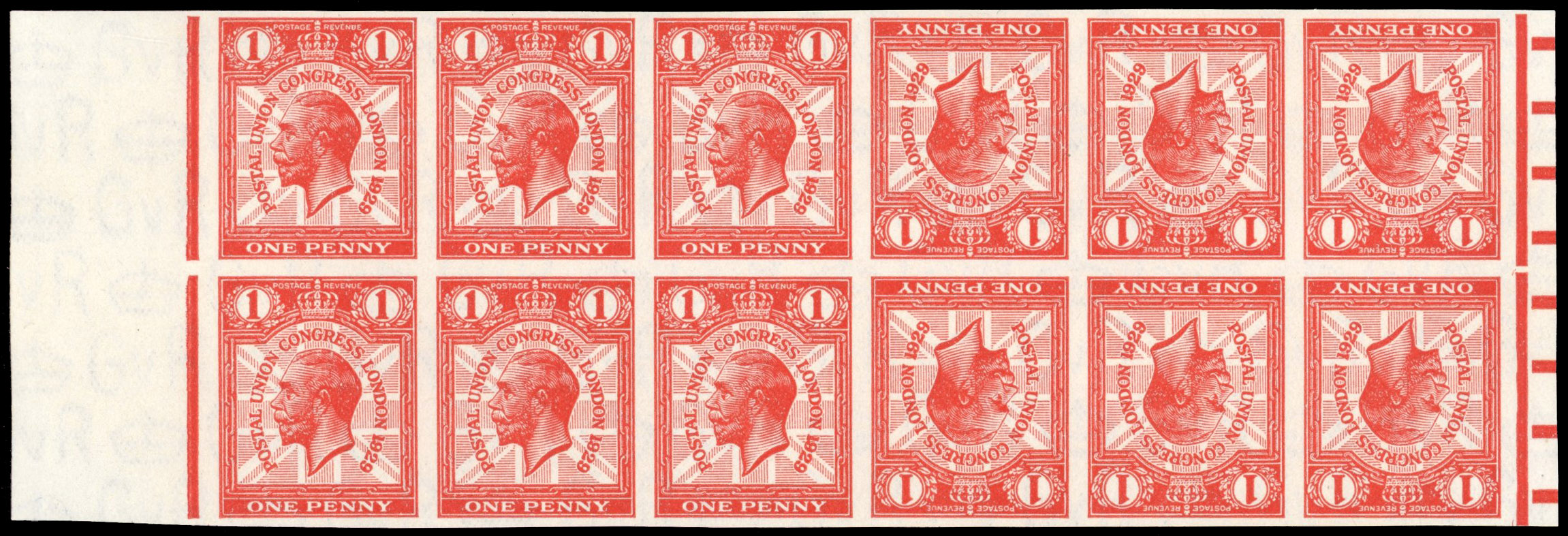 GB SG 435 1929 PUC 1d tête-bêche imprimatur pair of booklet panes