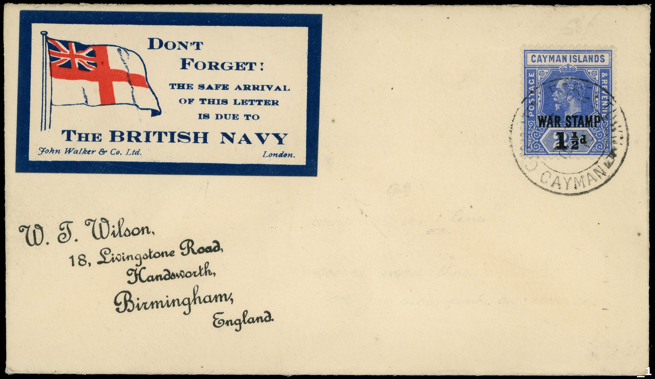 Cayman Islands SG 56 cover with Navy...