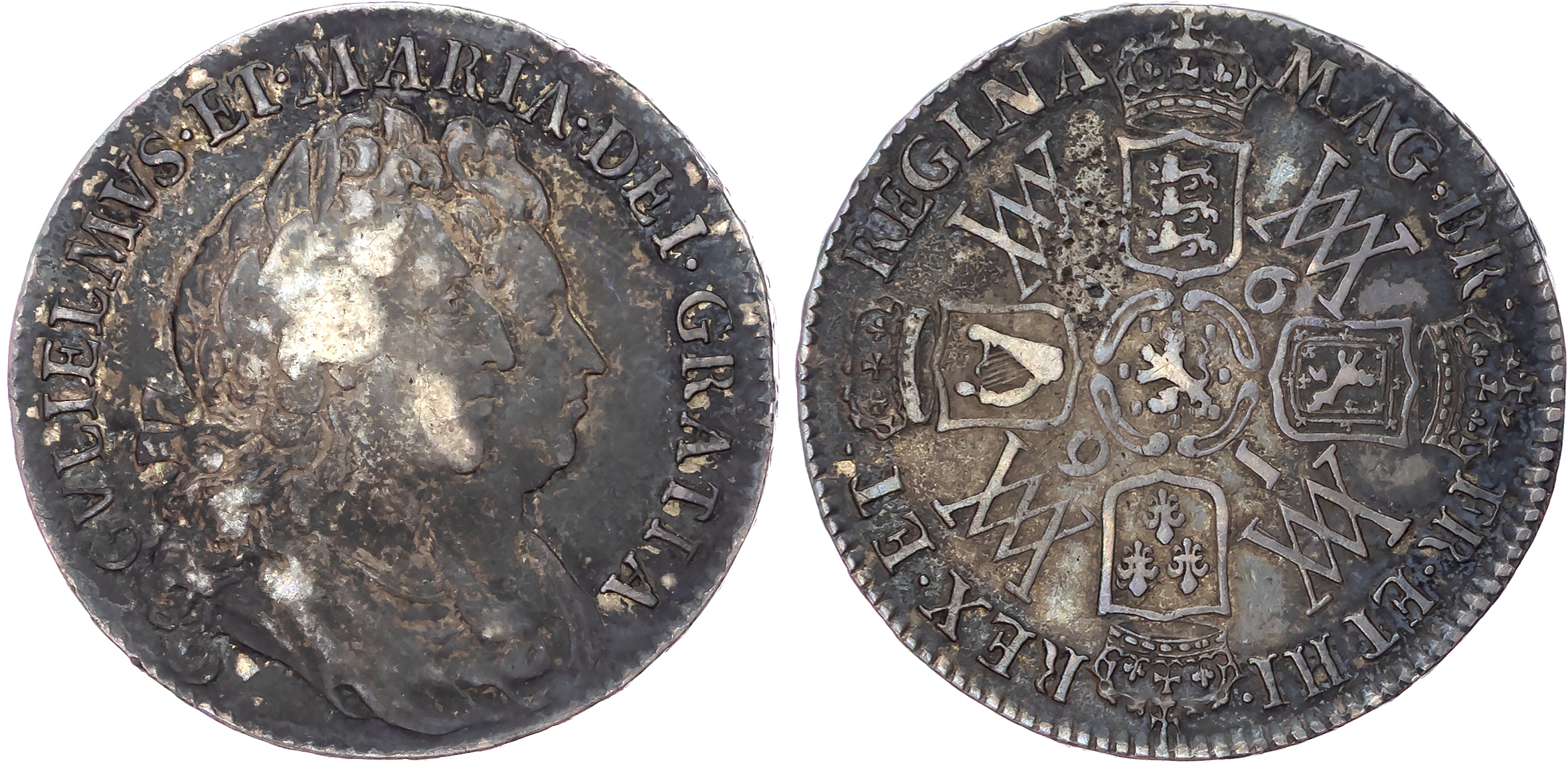 William and Mary (1689-1694), AR Halfcrown, 1691, TERTIO, third reverse.
