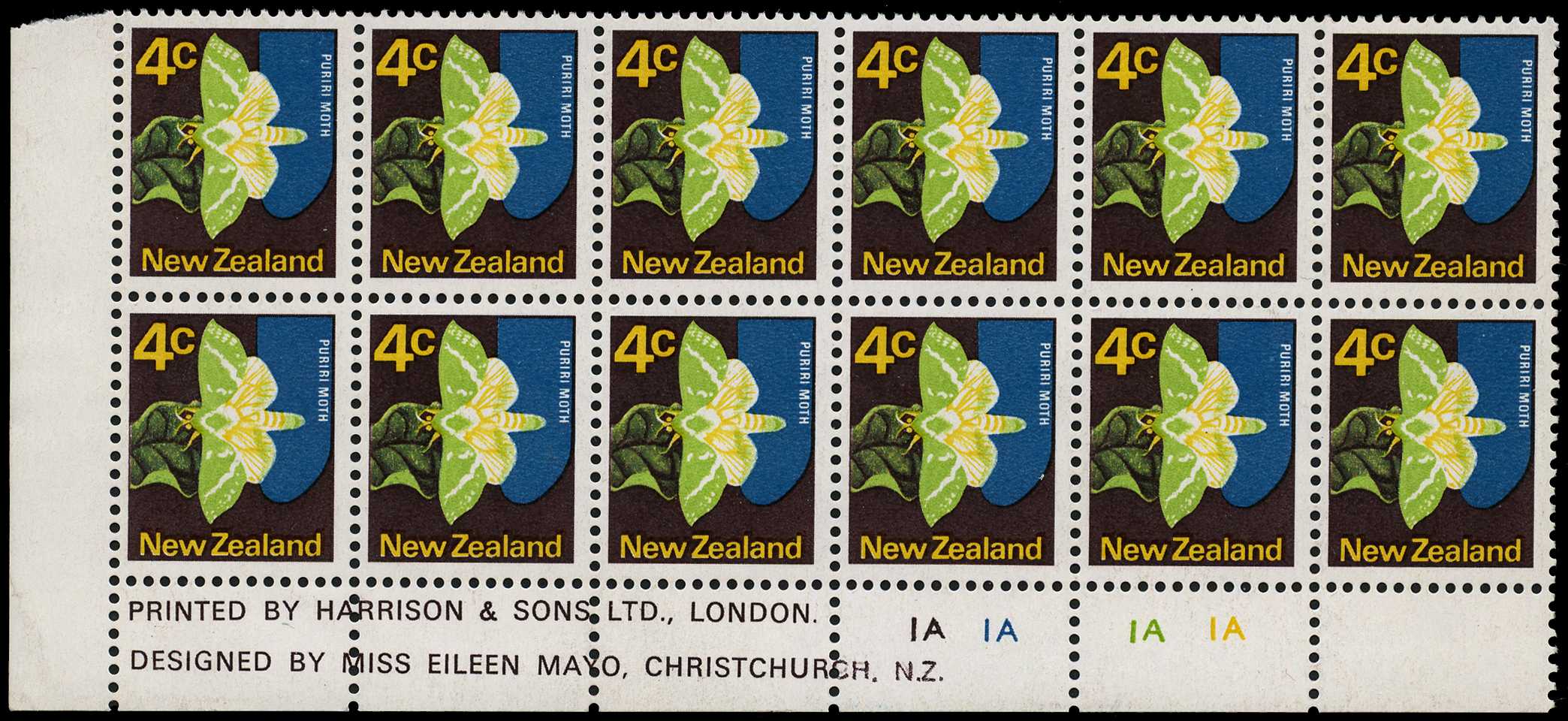 1973-76 4c multicoloured, left corner plate...