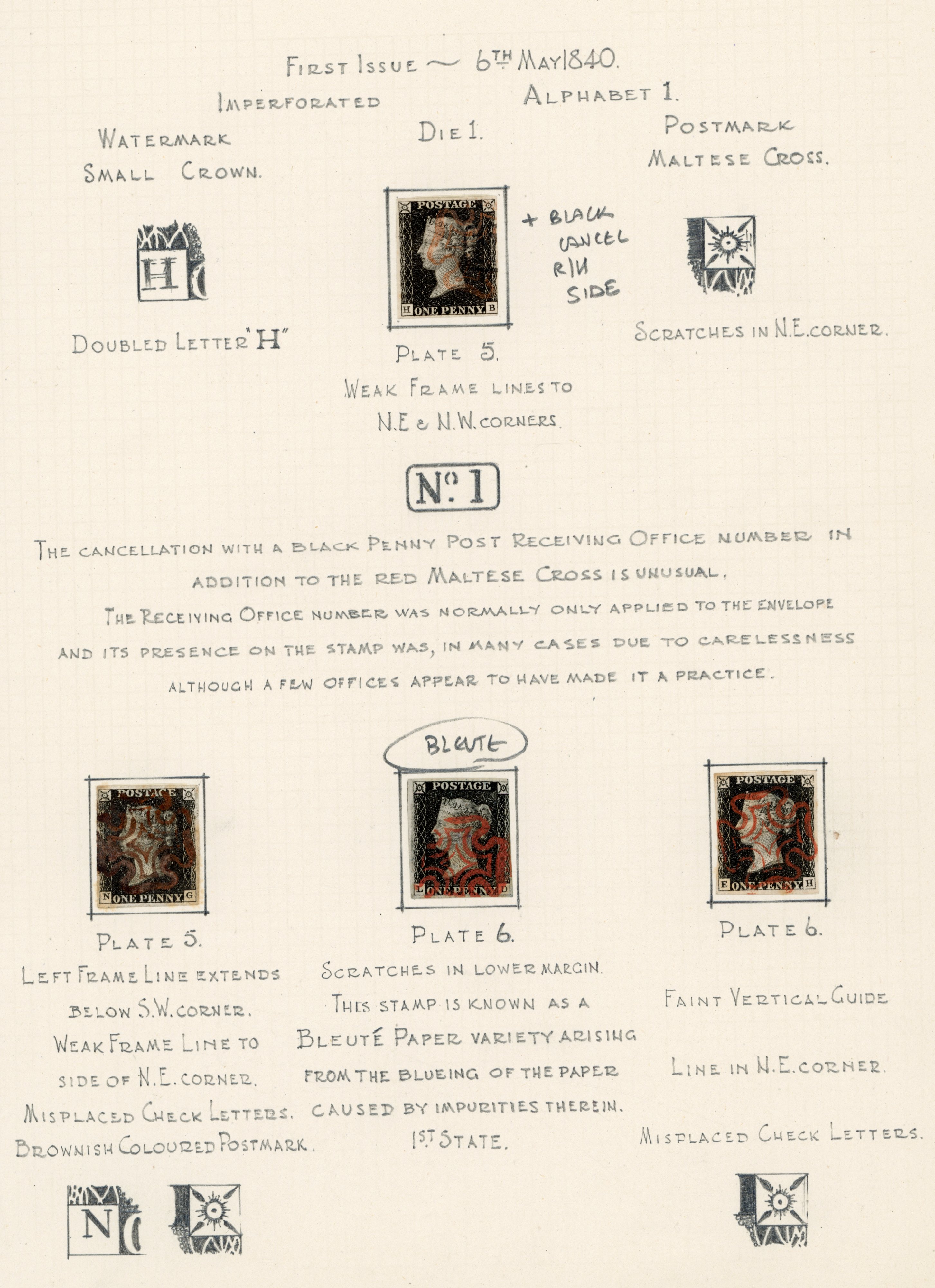 GB 1840 1d black group of four mixed plates