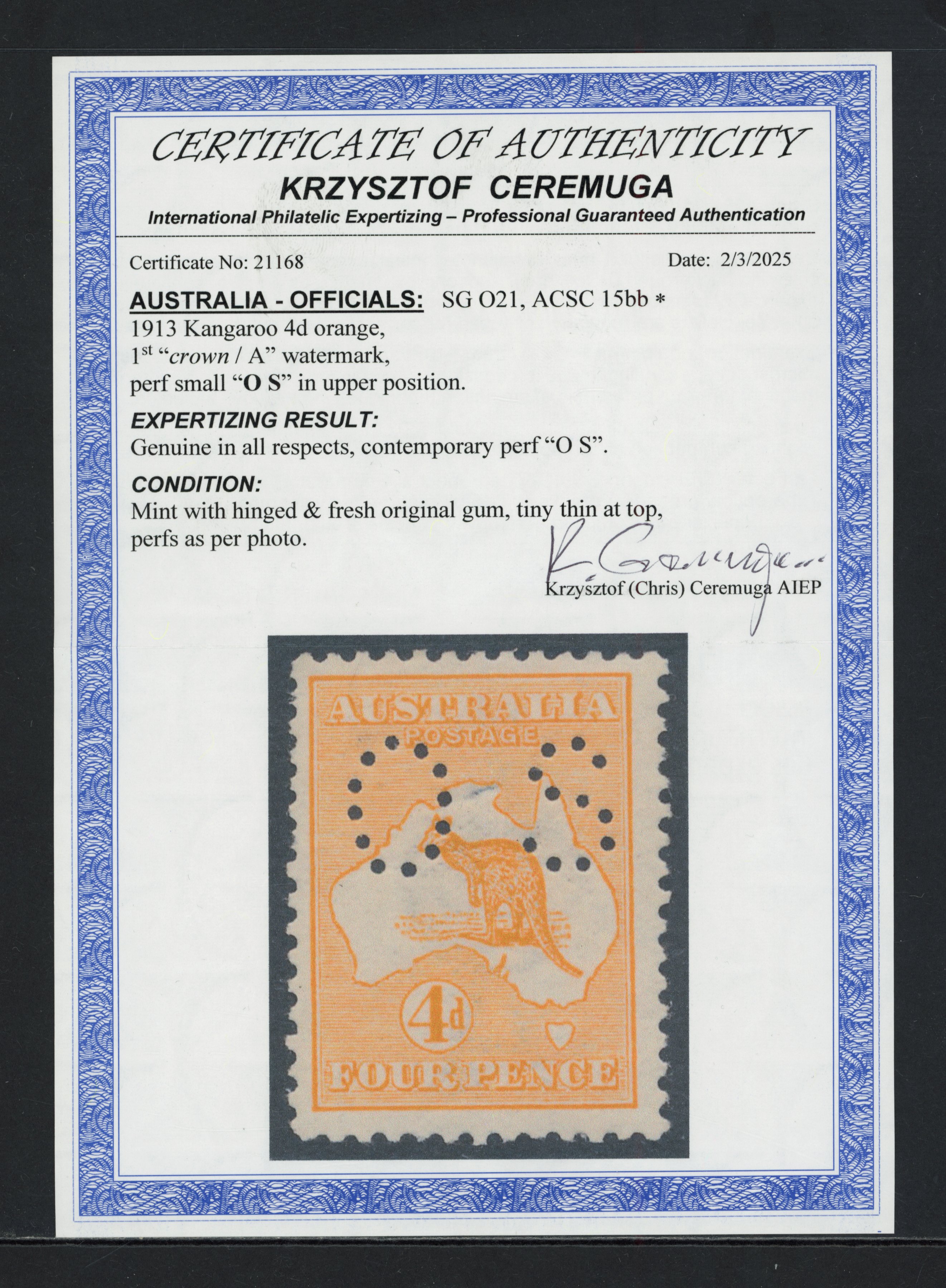 Australia 1914 official 4d orange