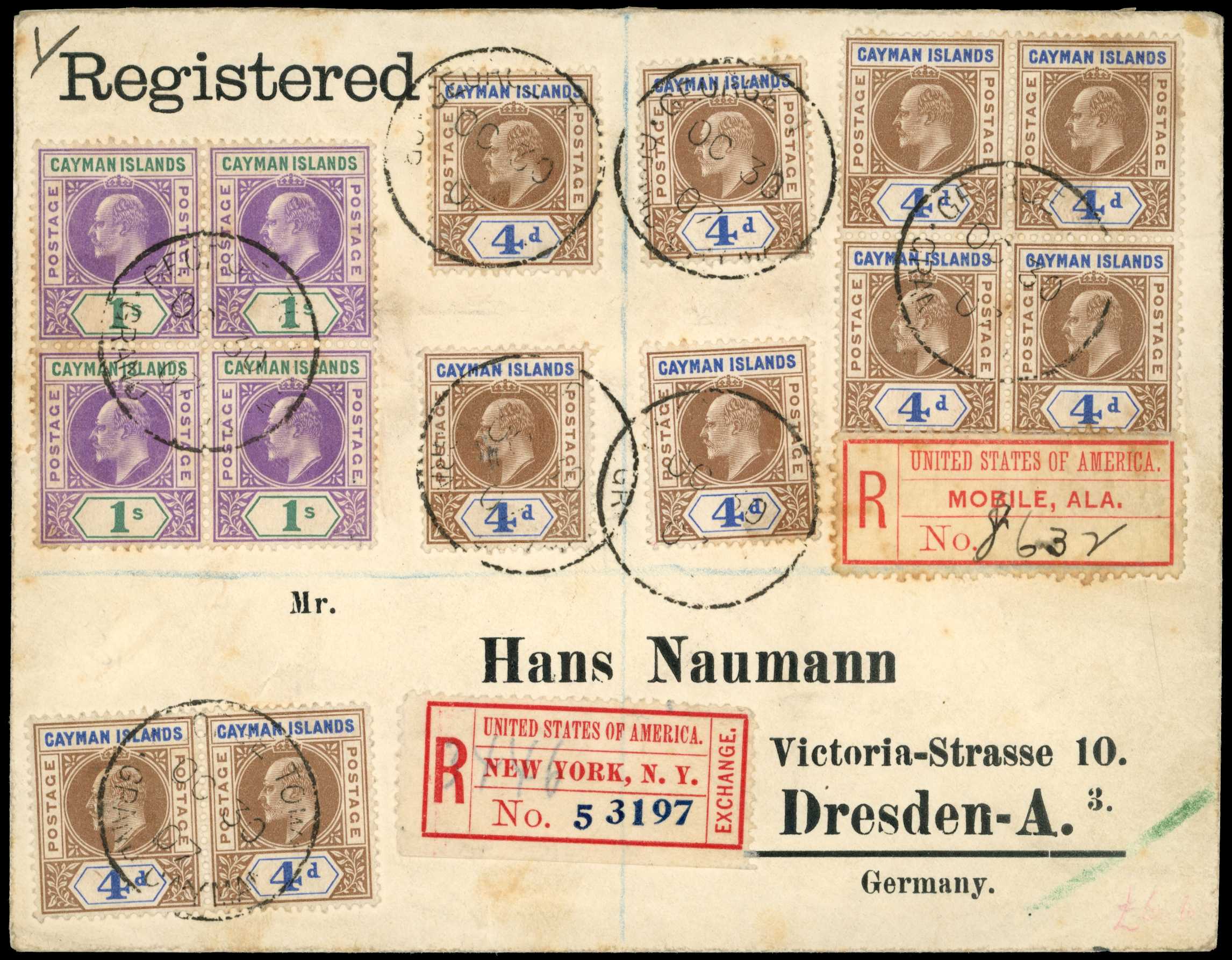 1907 Overfranked registered cover to Germany...